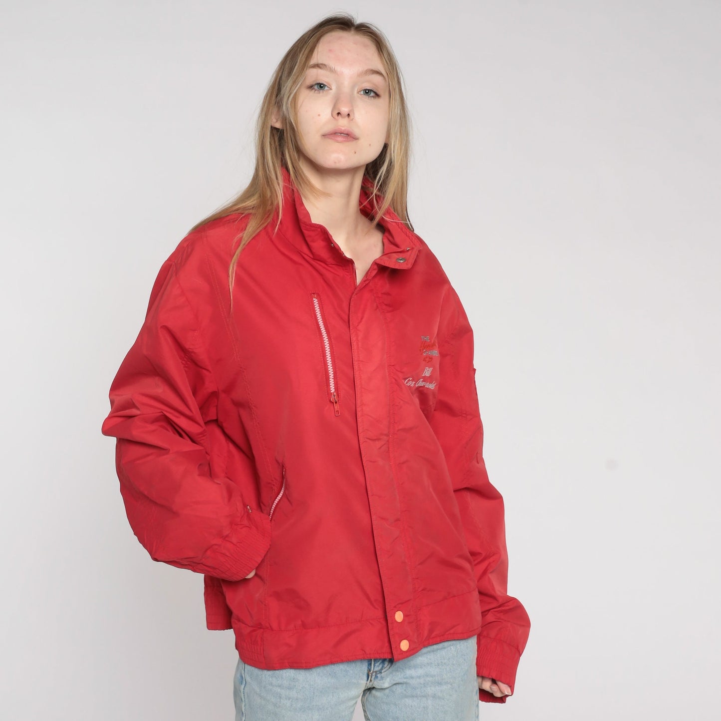 80s Cox Chevrolet Nylon Jacket Bill Embroidered Red Windbreaker Men's Large