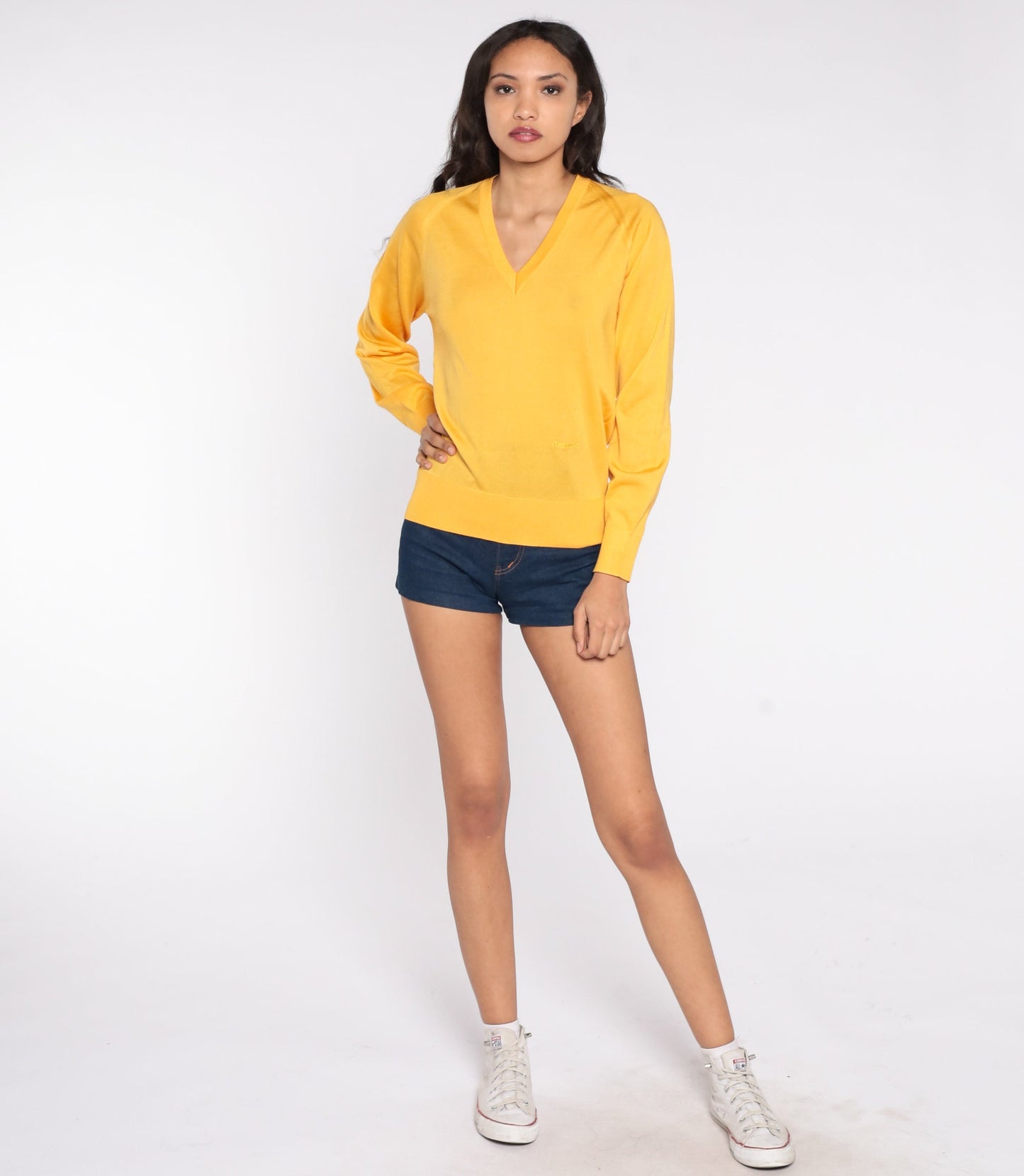 80s Paganica Yellow Raglan Sweater Pullover Small S