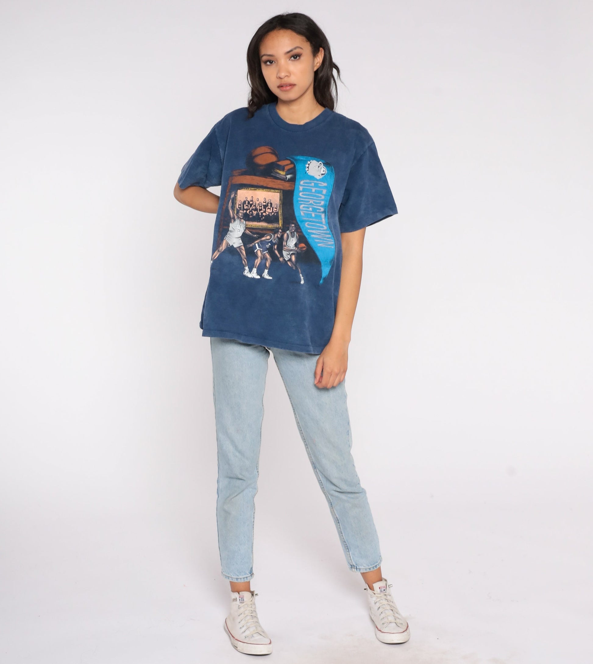90s Georgetown Hoyas Basketball Graphic T-Shirt Cotton Tee Large L