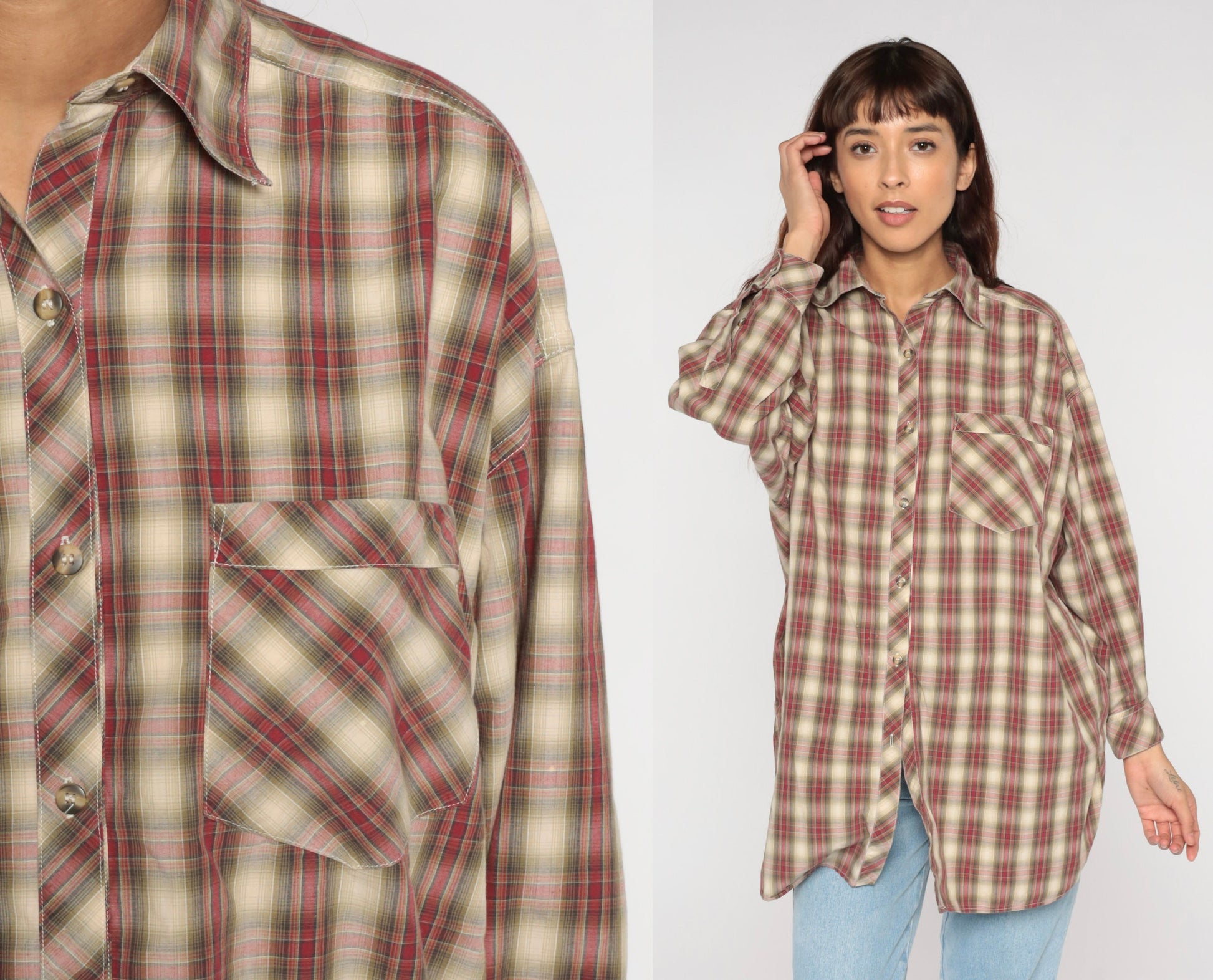 Y2K Victoria's Secret Country Red Plaid Button-Up Blouse Small