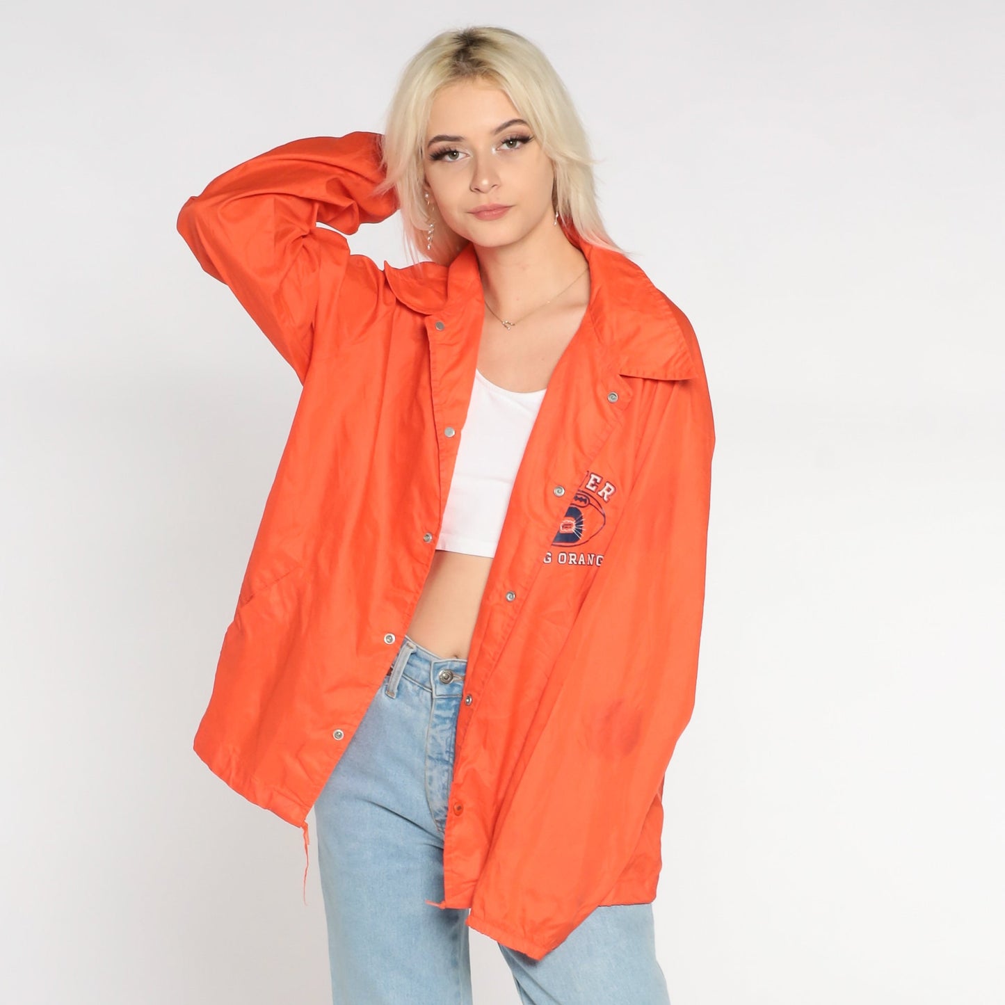 70s Denver Broncos Nylon Windbreaker Snap Jacket Orange Large