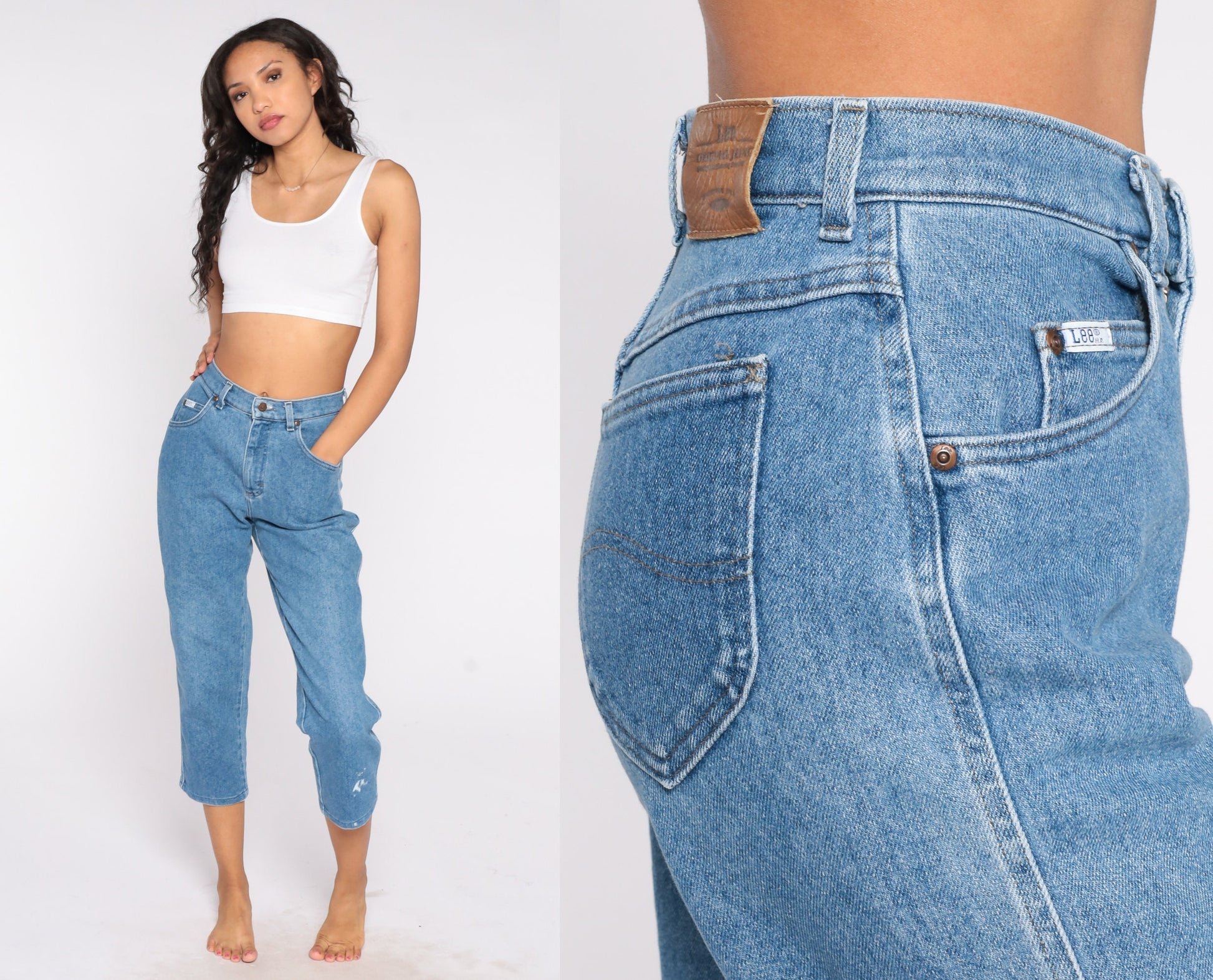 90s Lee High Waist Mom Jeans Blue Denim Tapered Ankle Small S