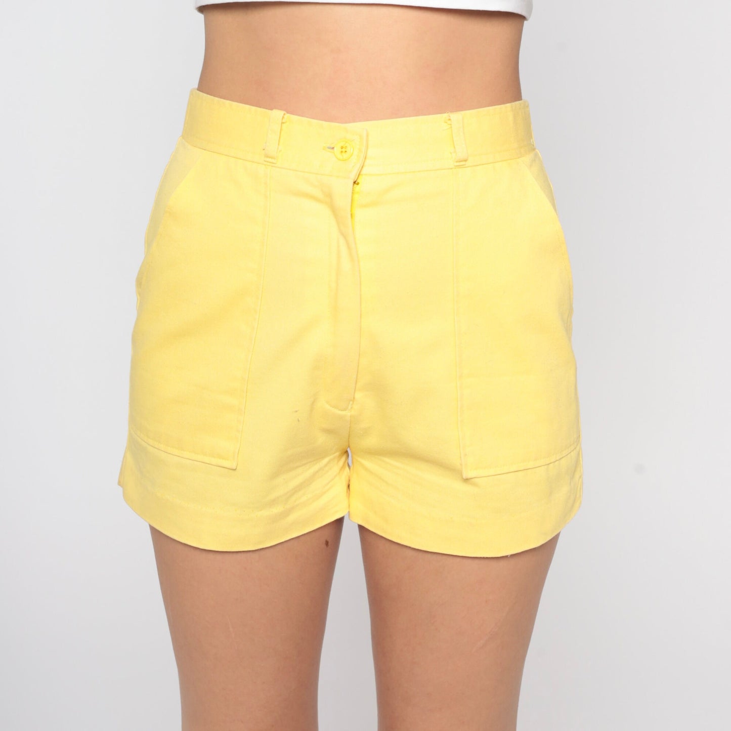 80s Yellow High-Waisted Shorts Cotton Blend Small S