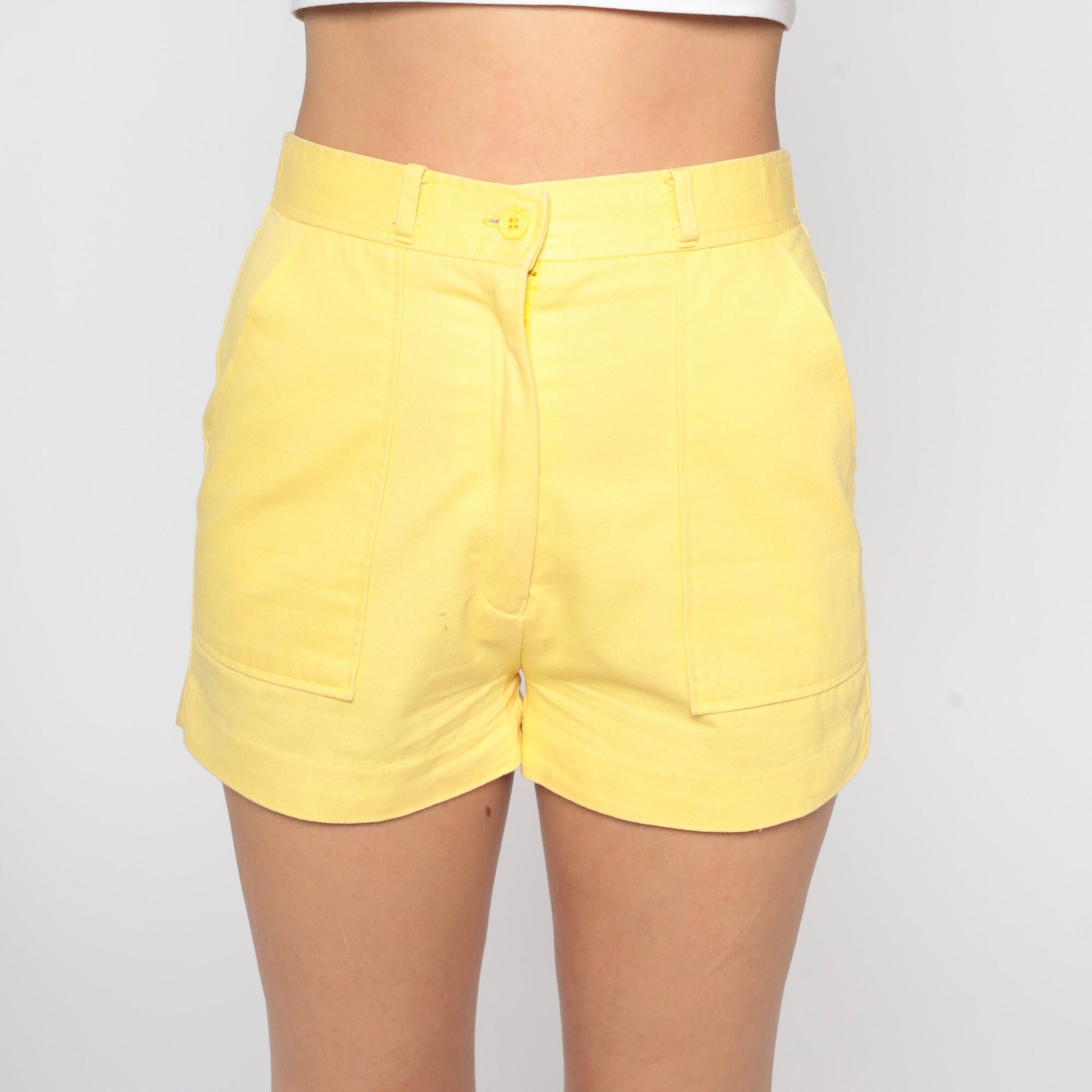 80s Yellow High-Waisted Shorts Cotton Blend Small S