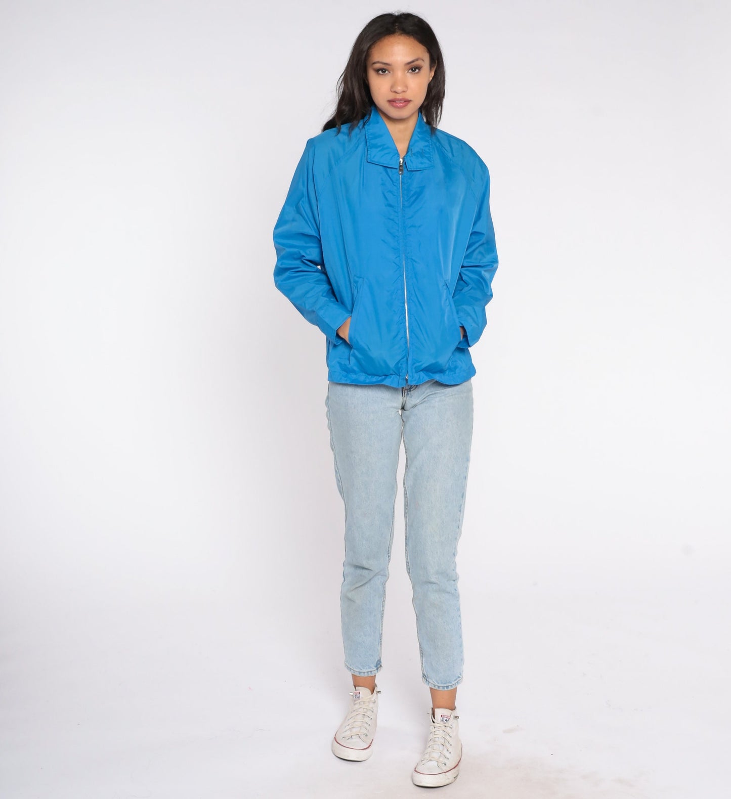 80s Blue Nylon Windbreaker Zip-Up Jacket Men's Extra Small