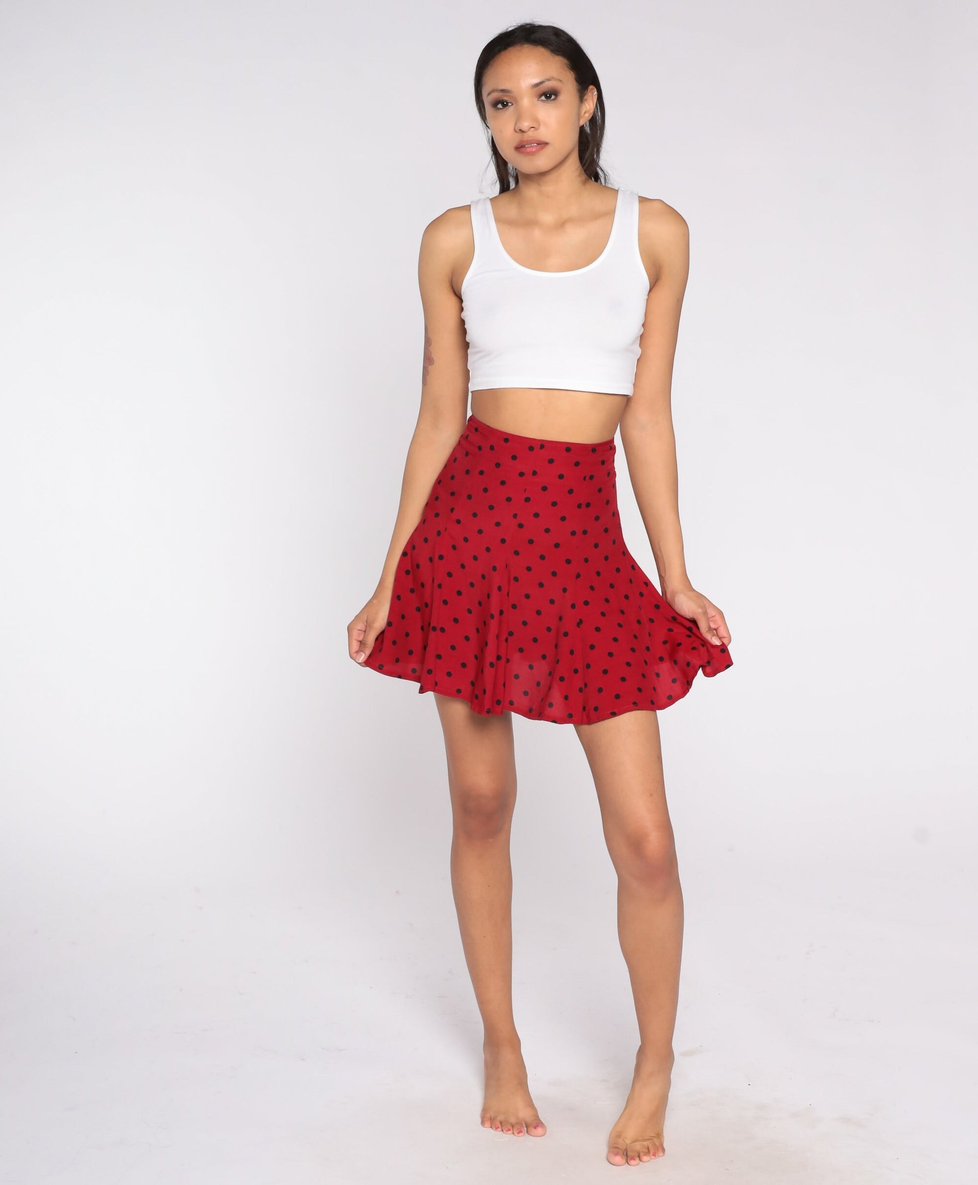 90s Red Polka Dot Pleated Mini Skirt High Waisted XXS