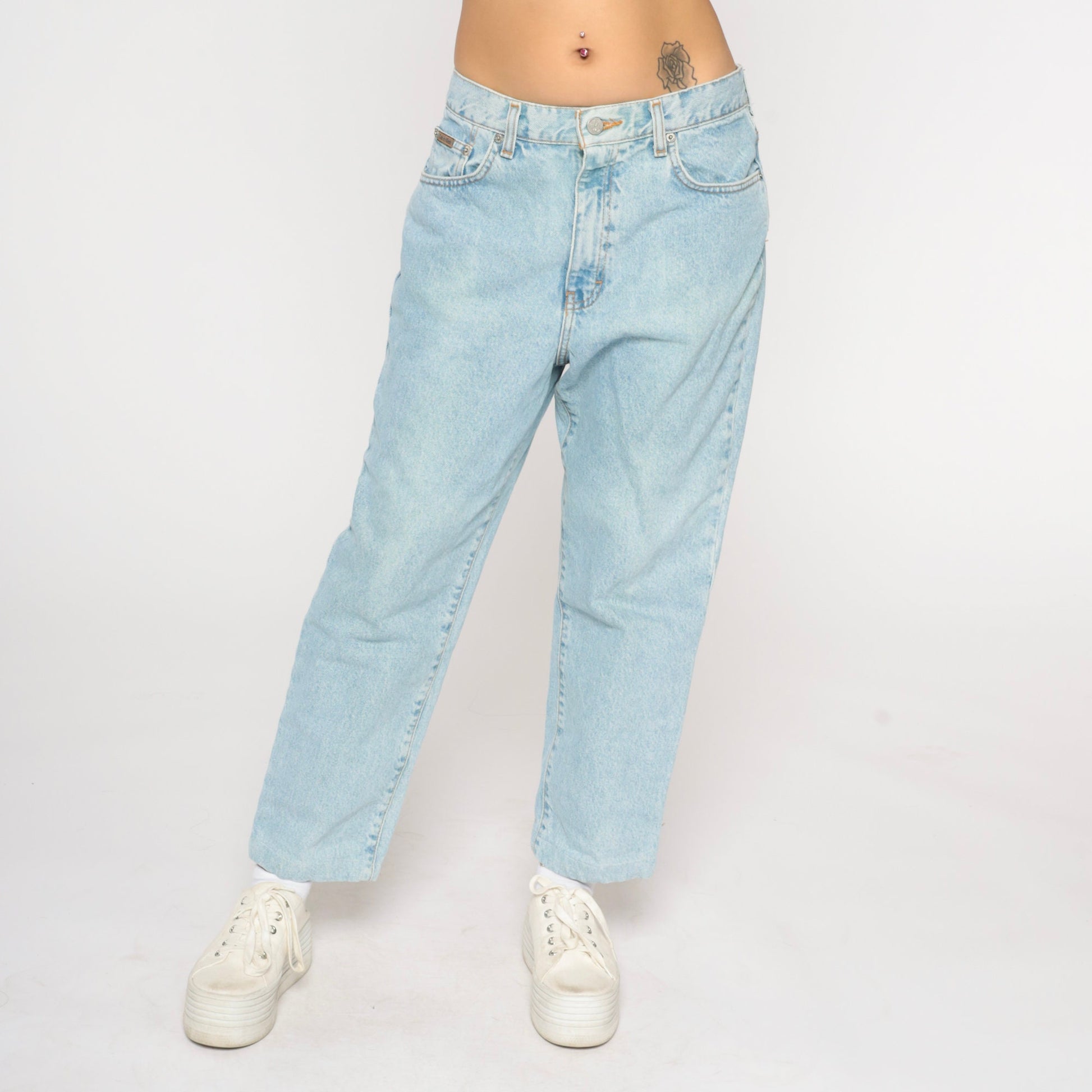 90s Calvin Klein High Waist Straight Leg Mom Jeans Light Wash Denim Medium