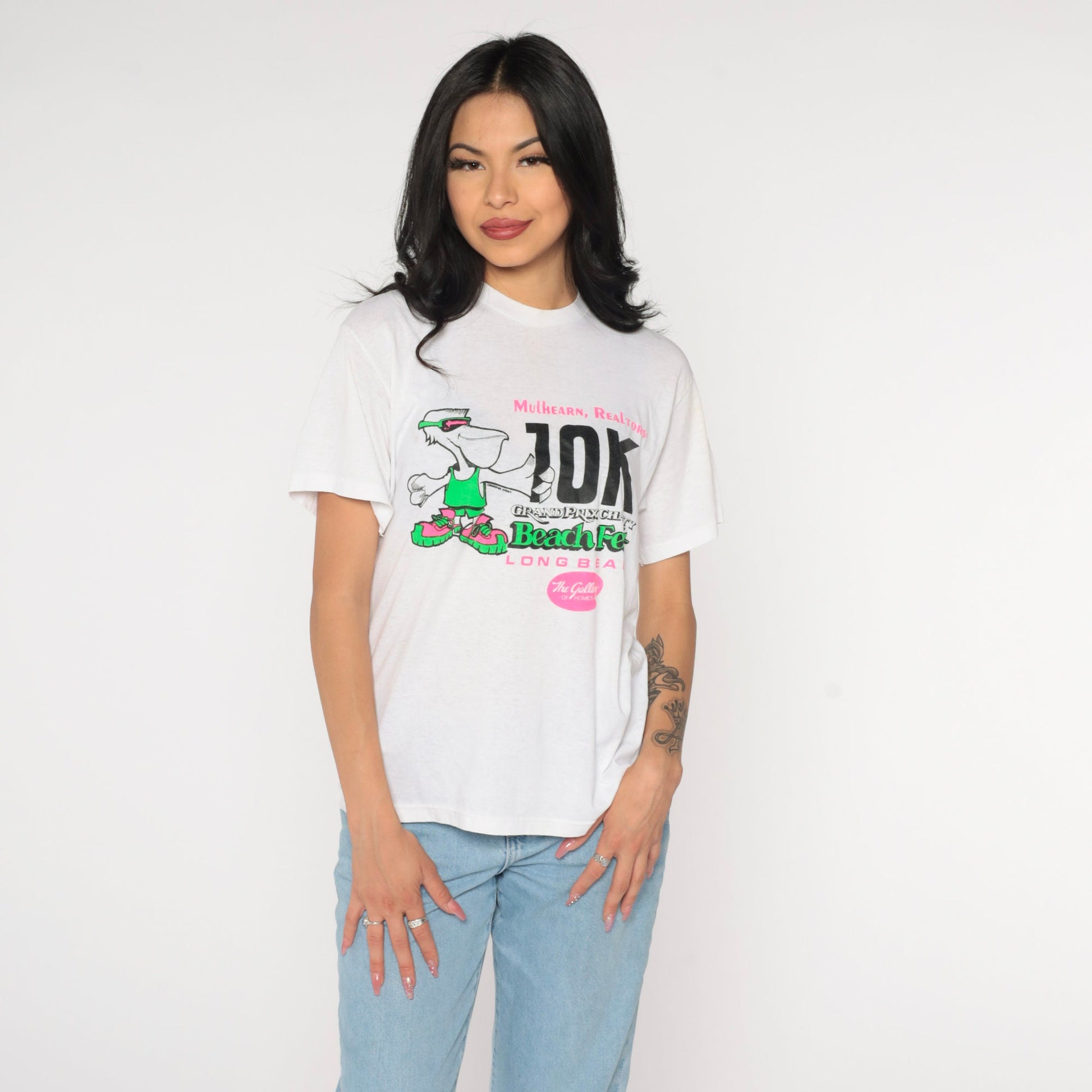 90s Long Beach Grand Prix 10k Charity Run Graphic Tee White Pelican Medium