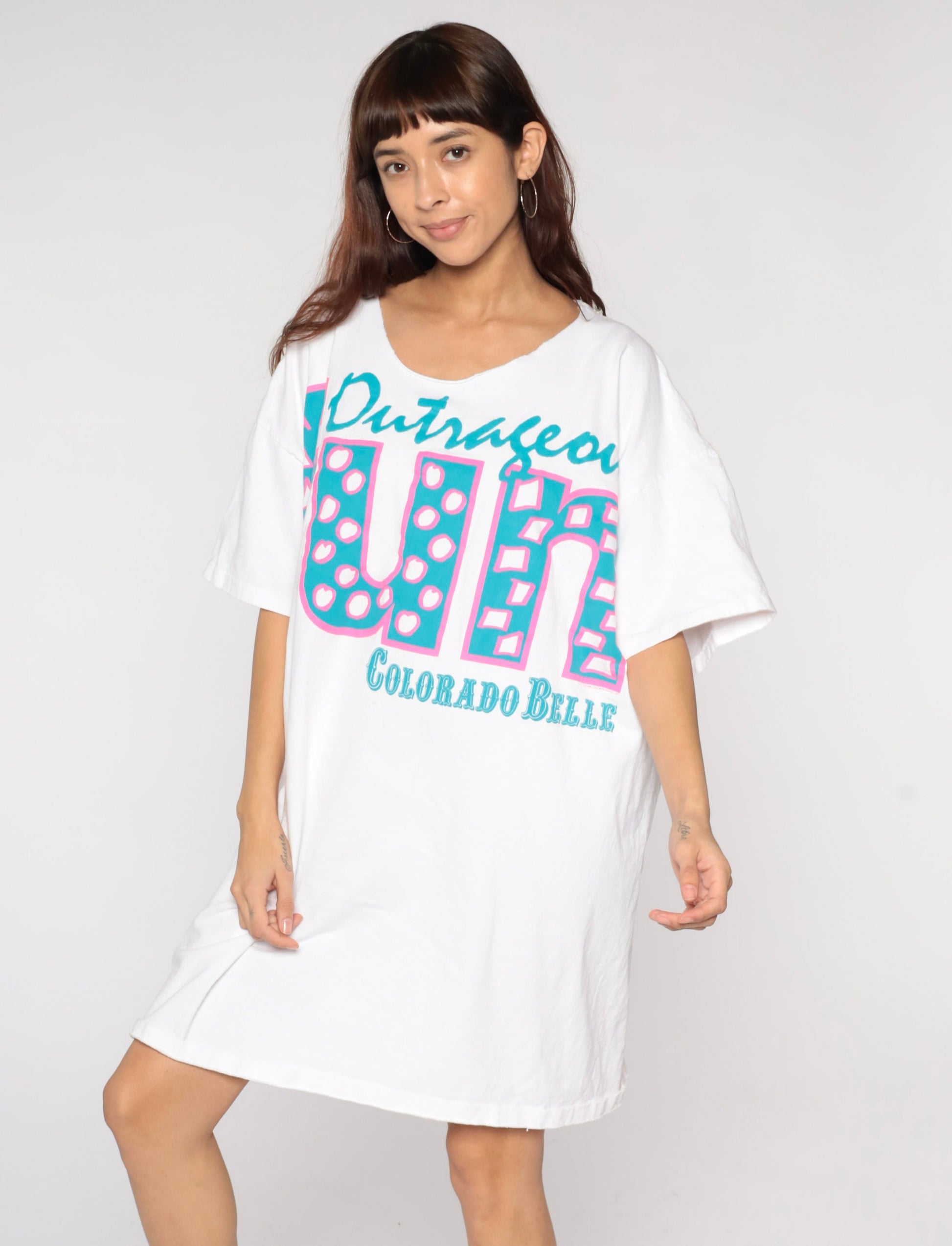 90s Colorado Belle Casino T Shirt Dress White Graphic Minidress One Size