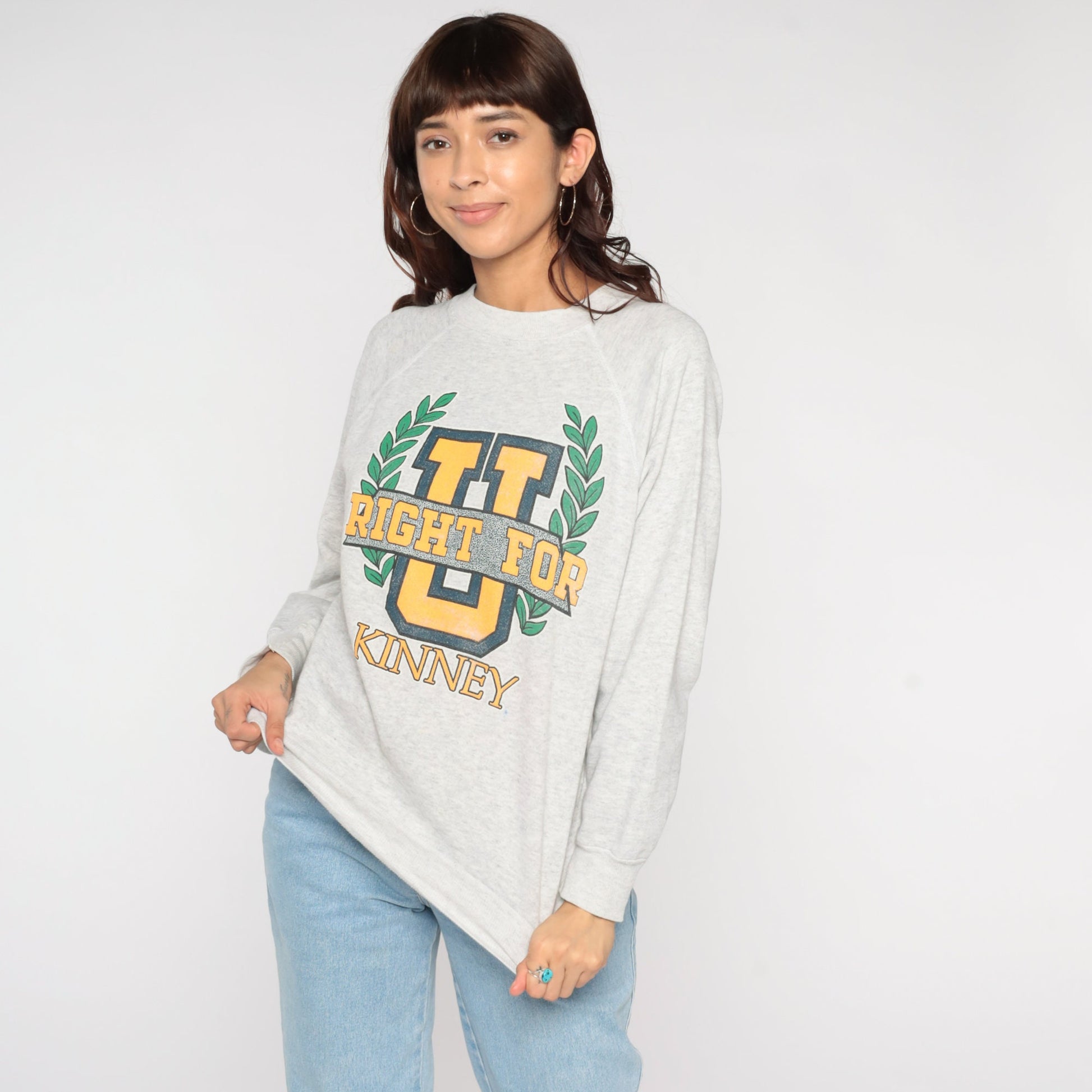 80s U Kinney University Graphic Sweatshirt Heather Grey Crewneck Medium