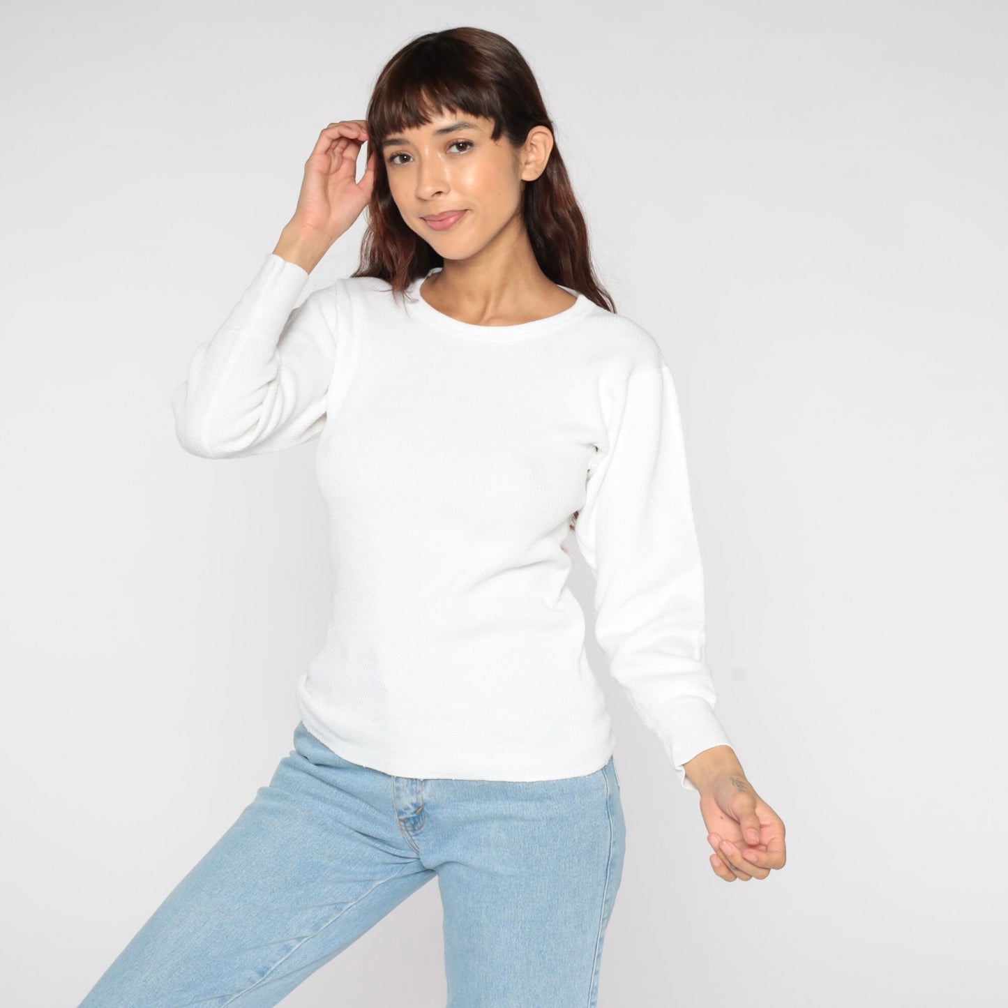90s White Thermal Waffle Knit Long Sleeve Undershirt Small S