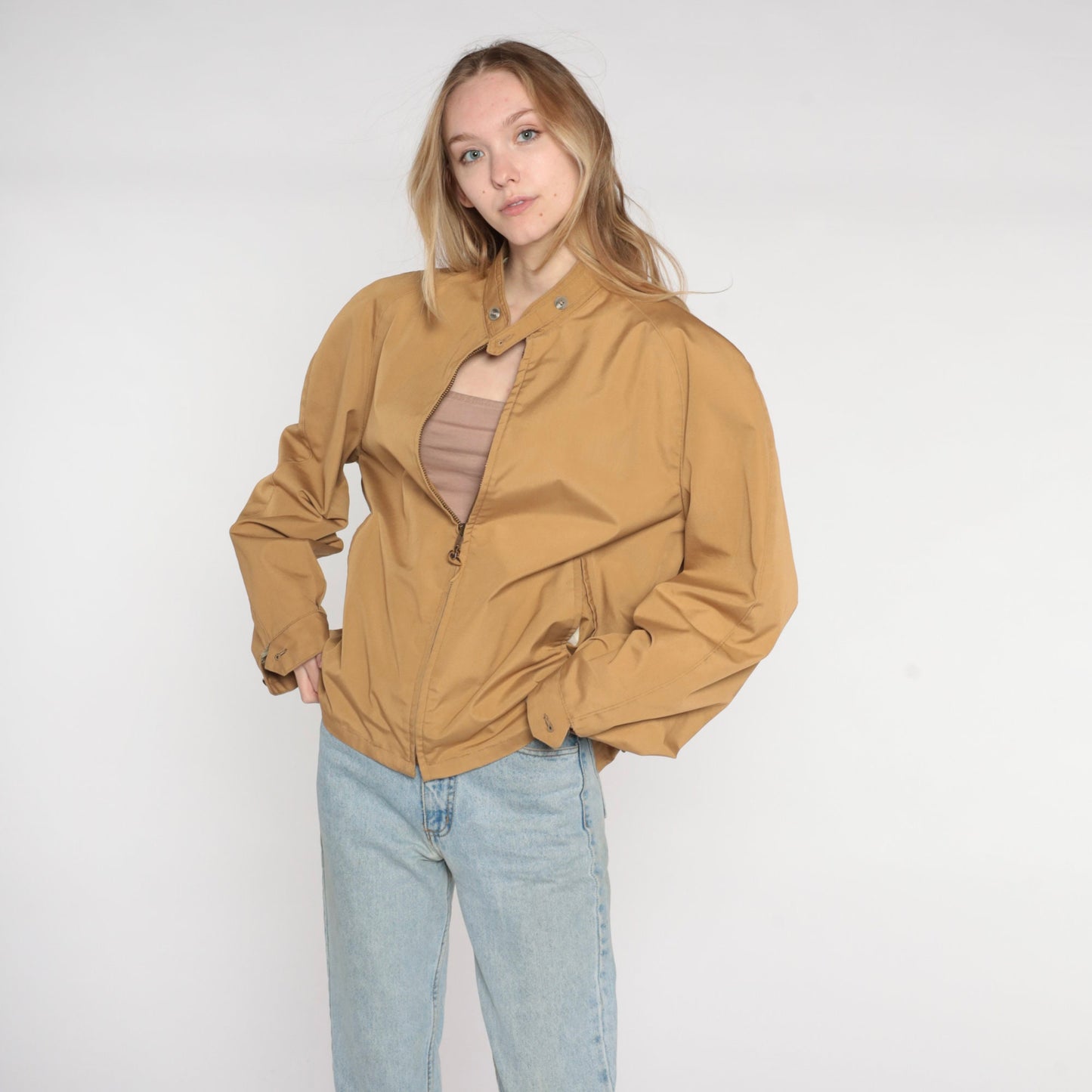 80s Tan Windbreaker Zip Up Jacket Men's Large