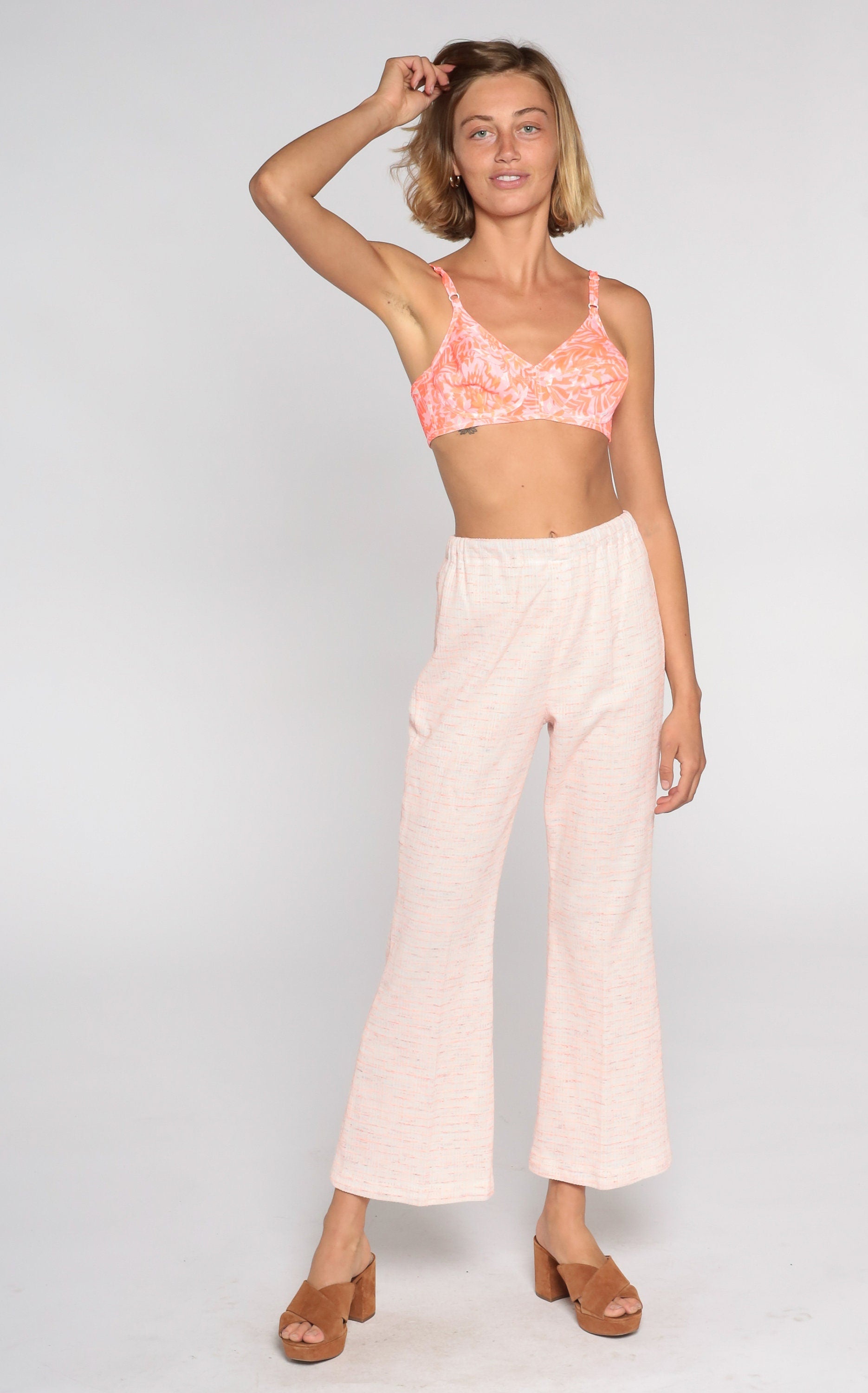 70s Pink Bell Bottom Pants High Waist Flared Trousers Small Medium
