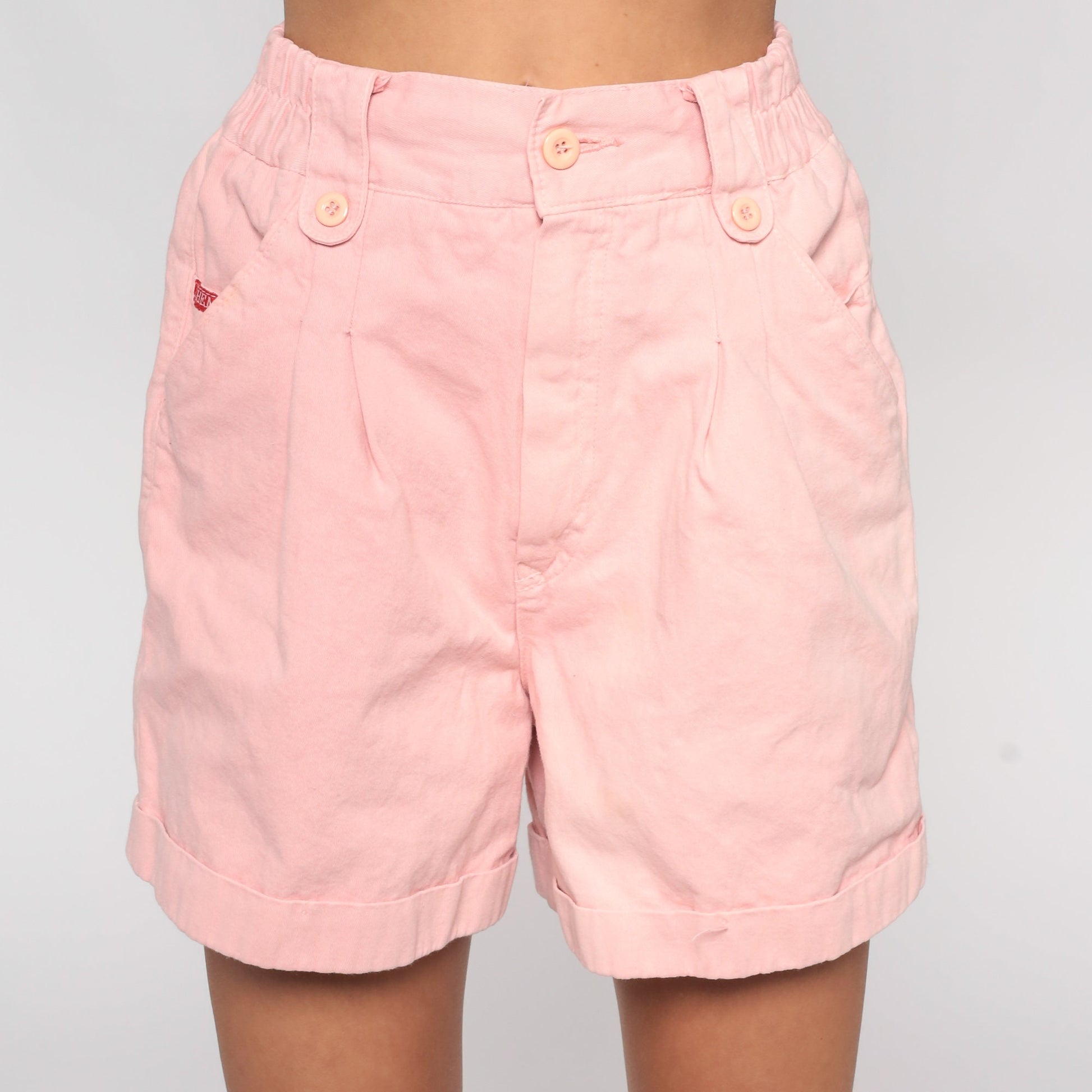 Y2K Baby Pink Pleated High-Waist Shorts Cotton Small