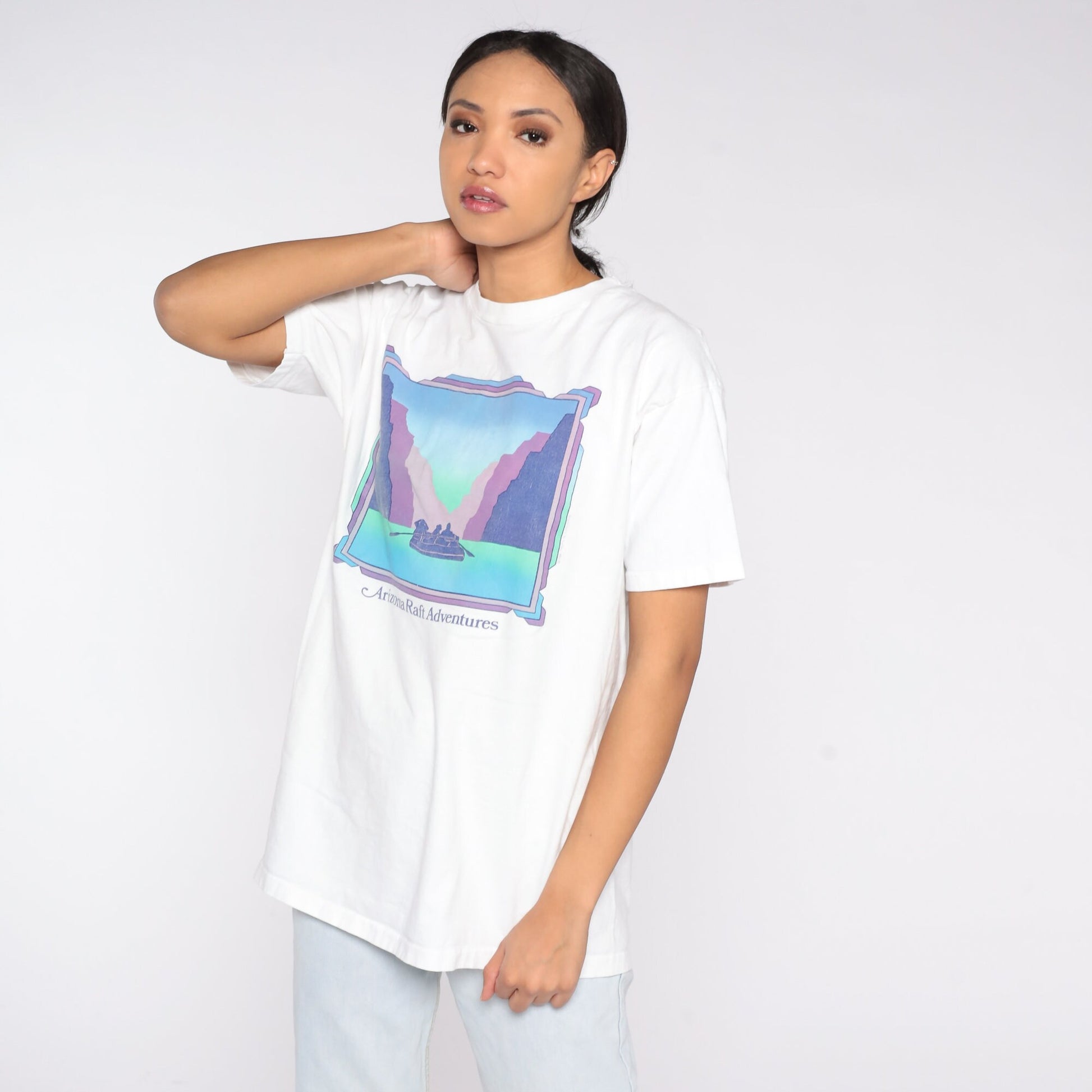 90s Arizona Raft Adventures Graphic T-Shirt White Cotton Tee Extra Large