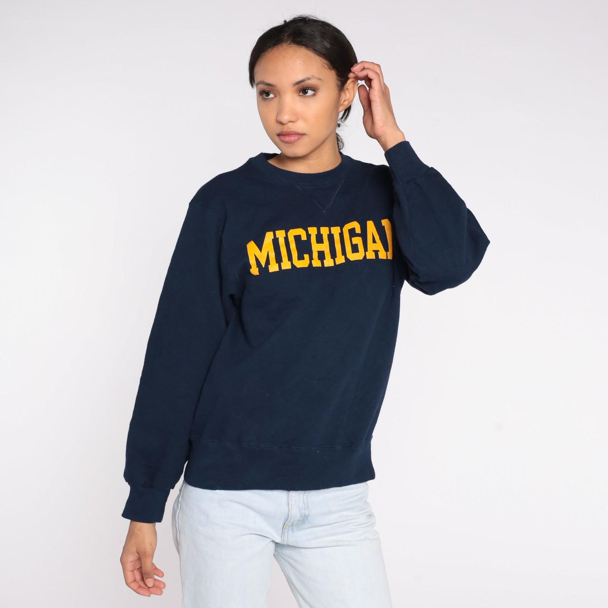 90s Champion University of Michigan Wolverines Navy Crewneck Sweatshirt Medium