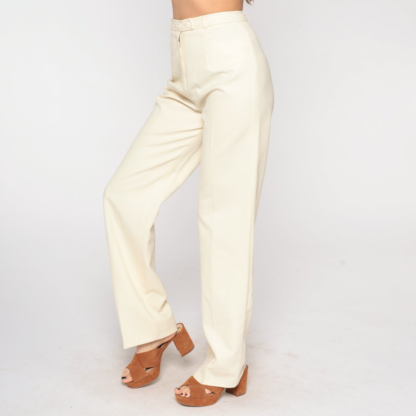 70s Cream High-Waisted Straight Leg Trousers Small S