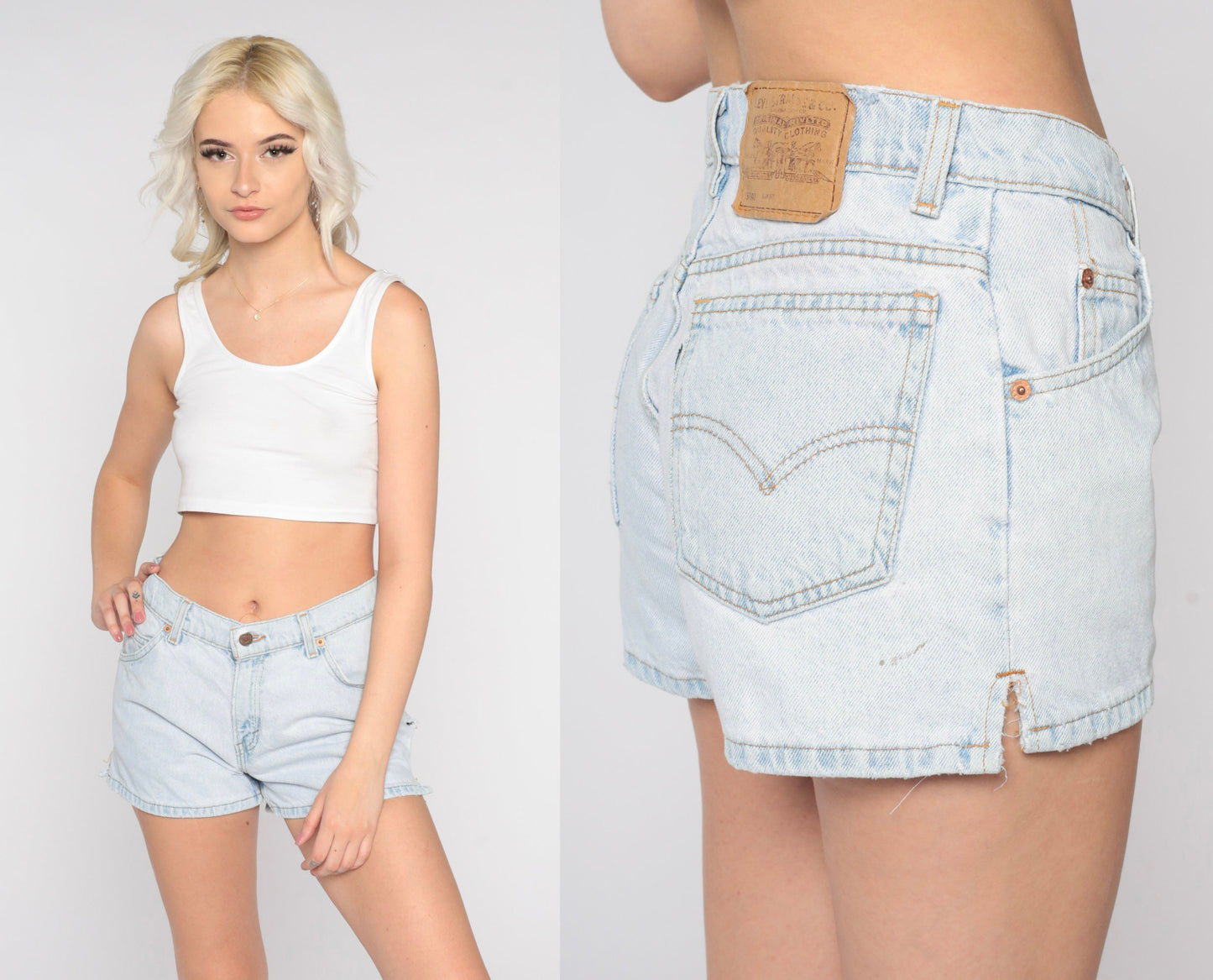 90s Levi's Light Wash Denim Shorts High Rise Jean Shorts Small Medium