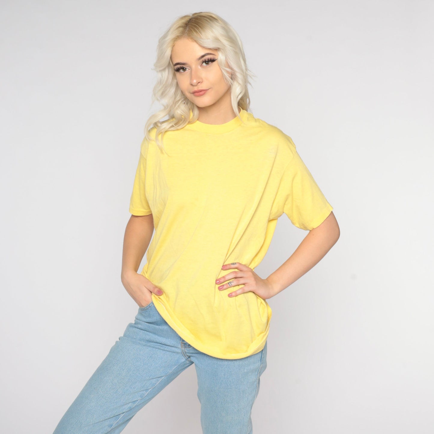 80s Rusty Rails Train Graphic T-Shirt Yellow Cotton Single Stitch Medium