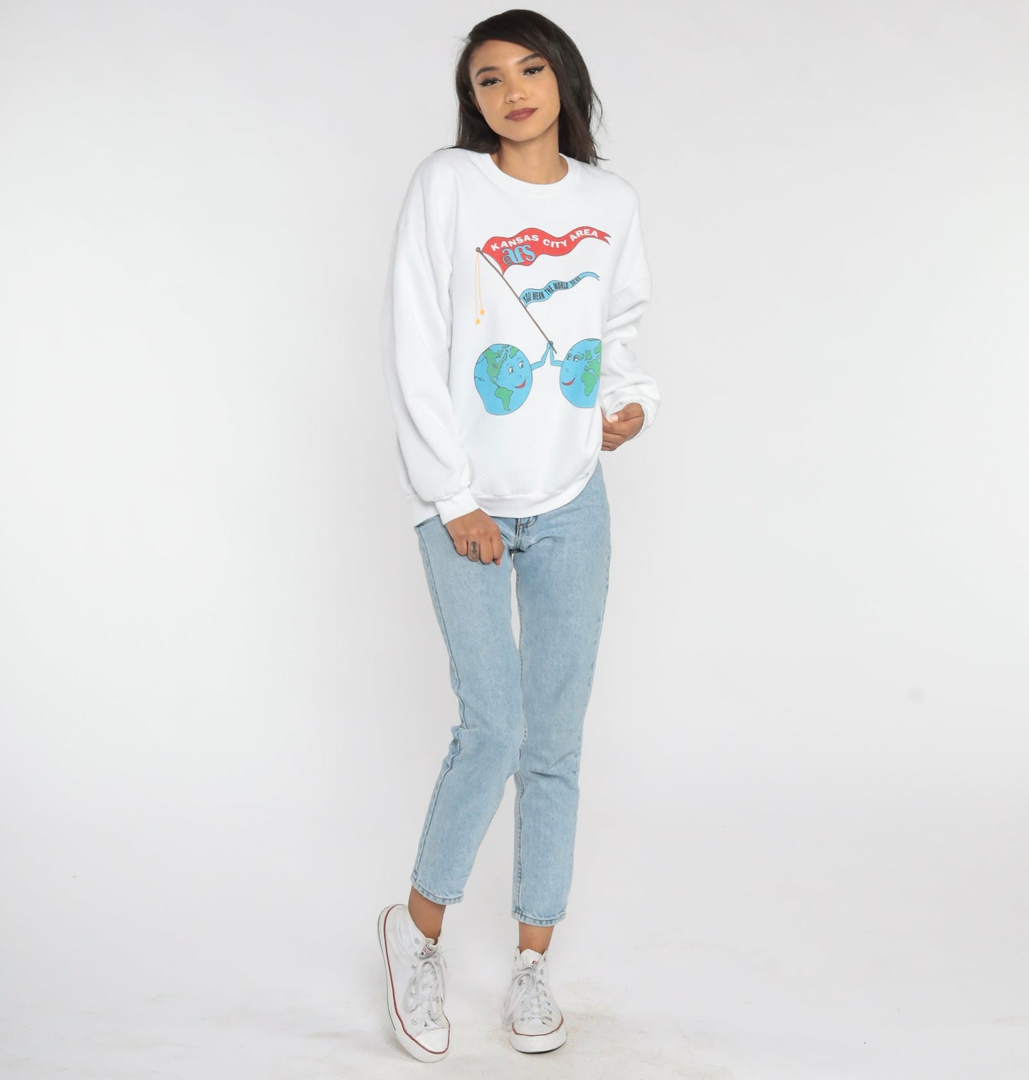 90s Kansas City AFS Earth Graphic Sweatshirt Crewneck Cotton Blend Large L