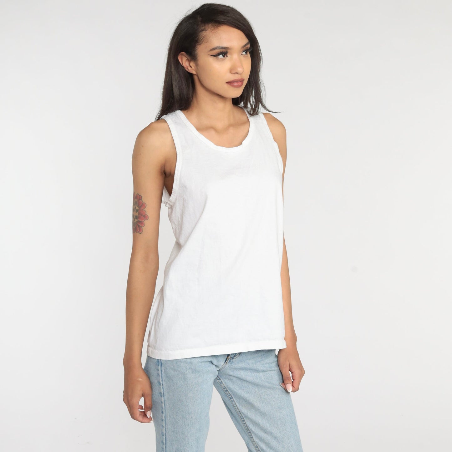90s Anvil White Cotton Tank Top Plain Sleeveless Medium