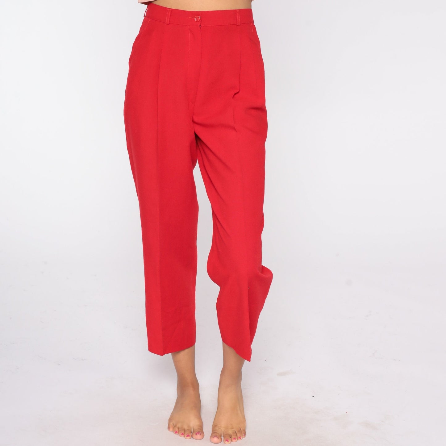 70s Red Straight Leg Trousers High Rise Vintage 1970s Medium