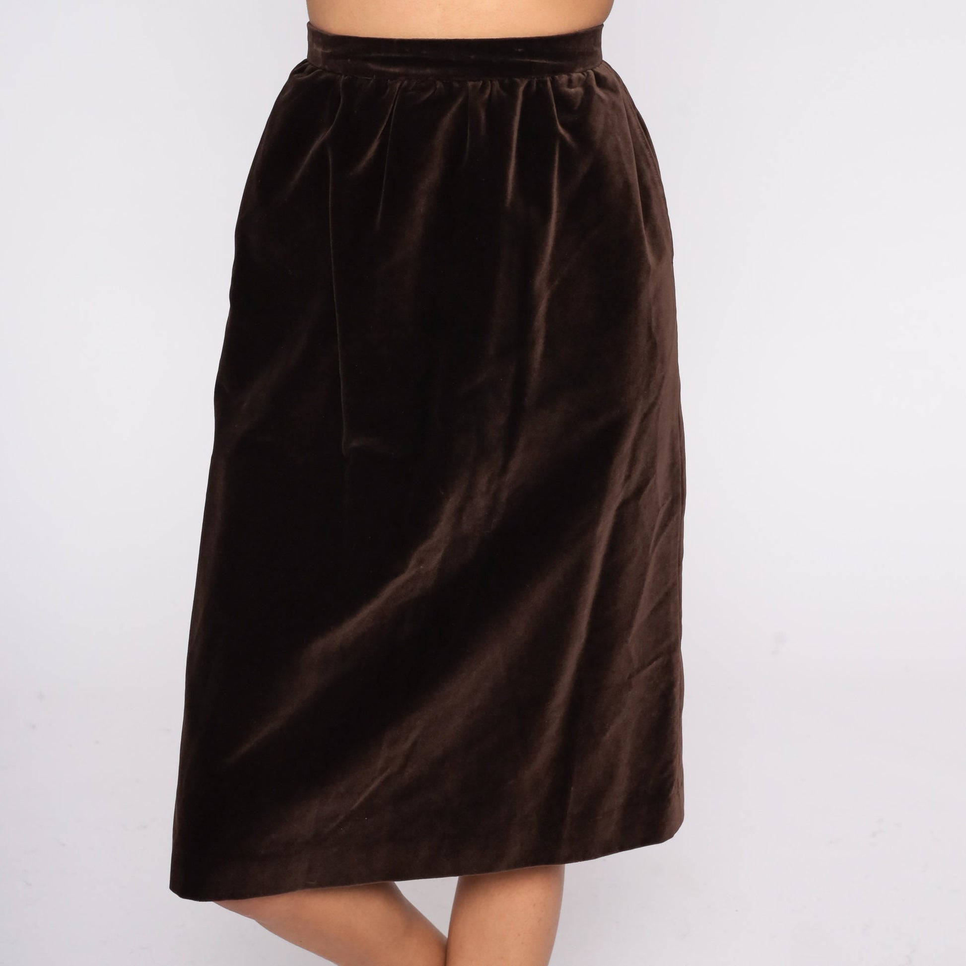 90s Brown Velvet Pencil Skirt High Waisted Midi Extra Small