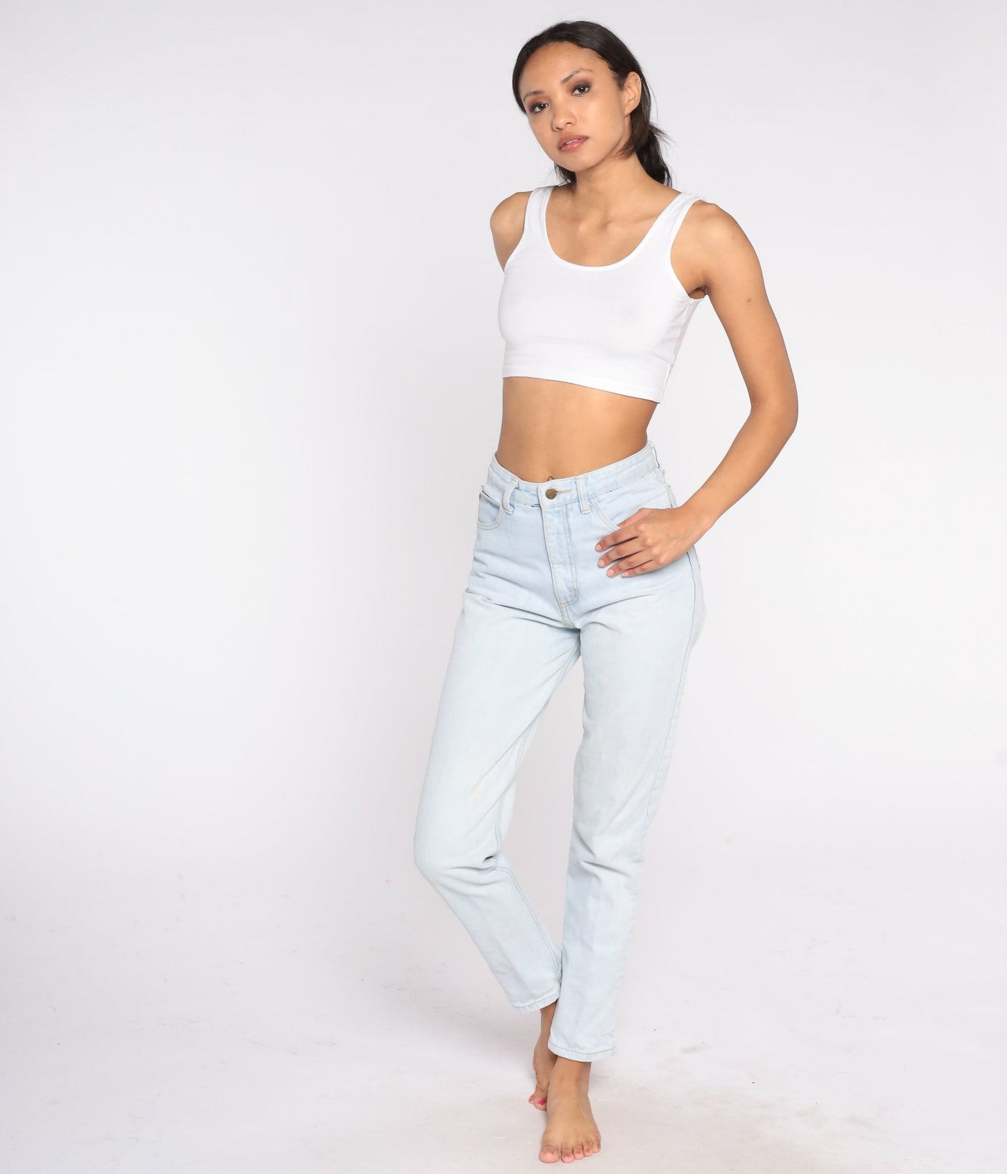 90s Guess High Waisted Tapered Jeans Light Stone Wash Denim Small S