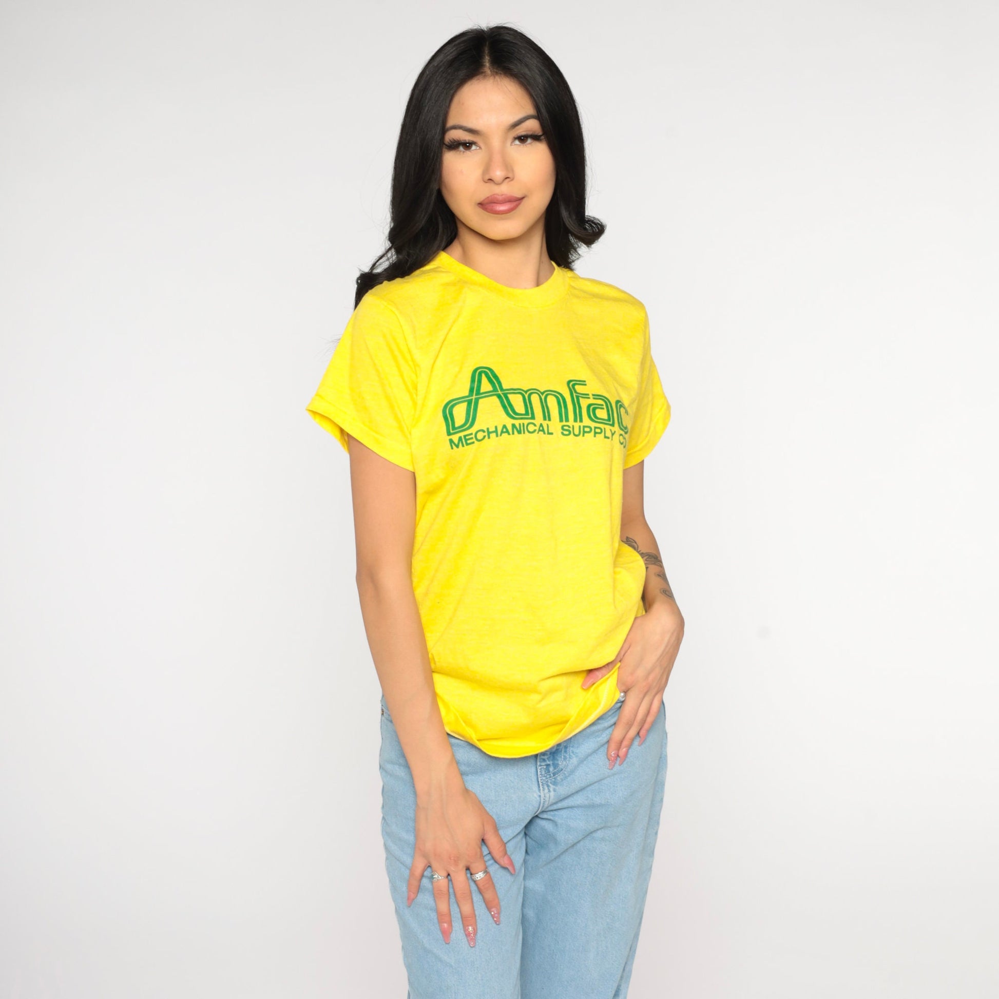 80s Amfac Mechanical Supply Co Yellow Graphic T-Shirt Single Stitch Medium