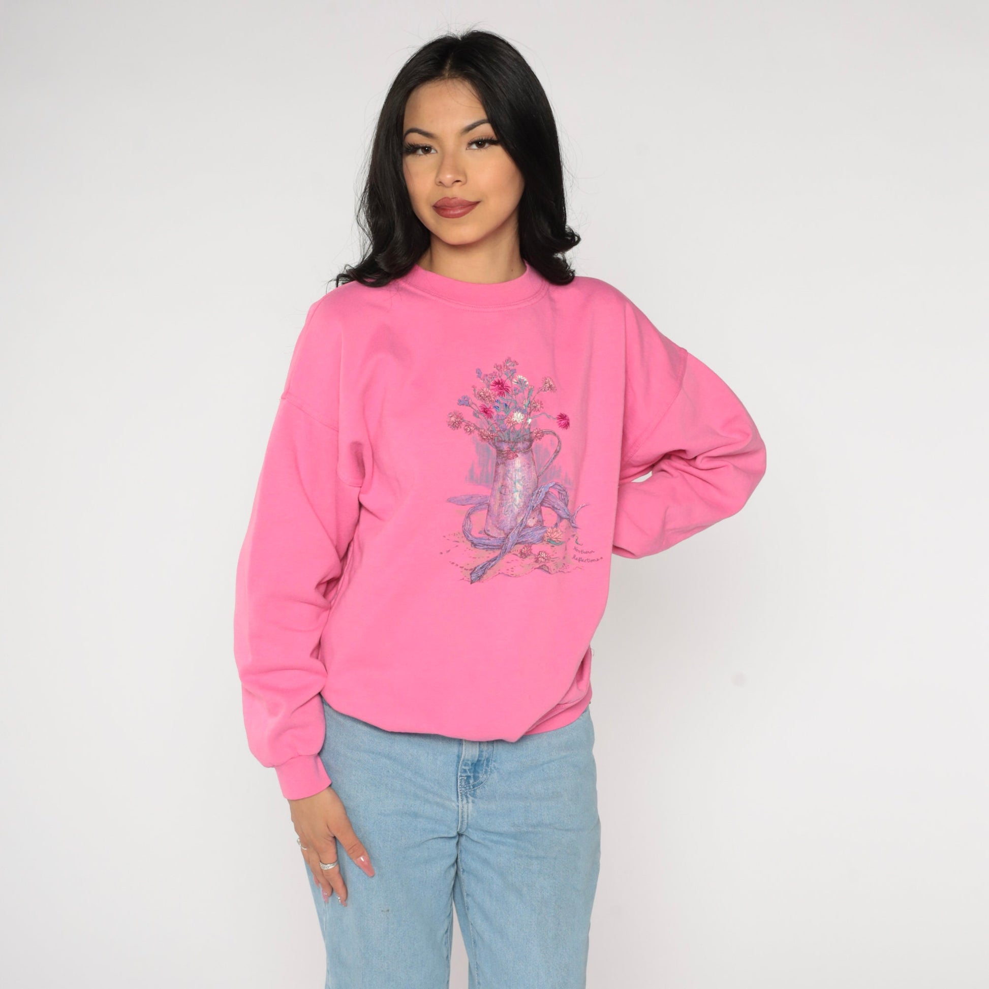90s Northern Reflections Flower Pot Sweatshirt Hot Pink Graphic Large L