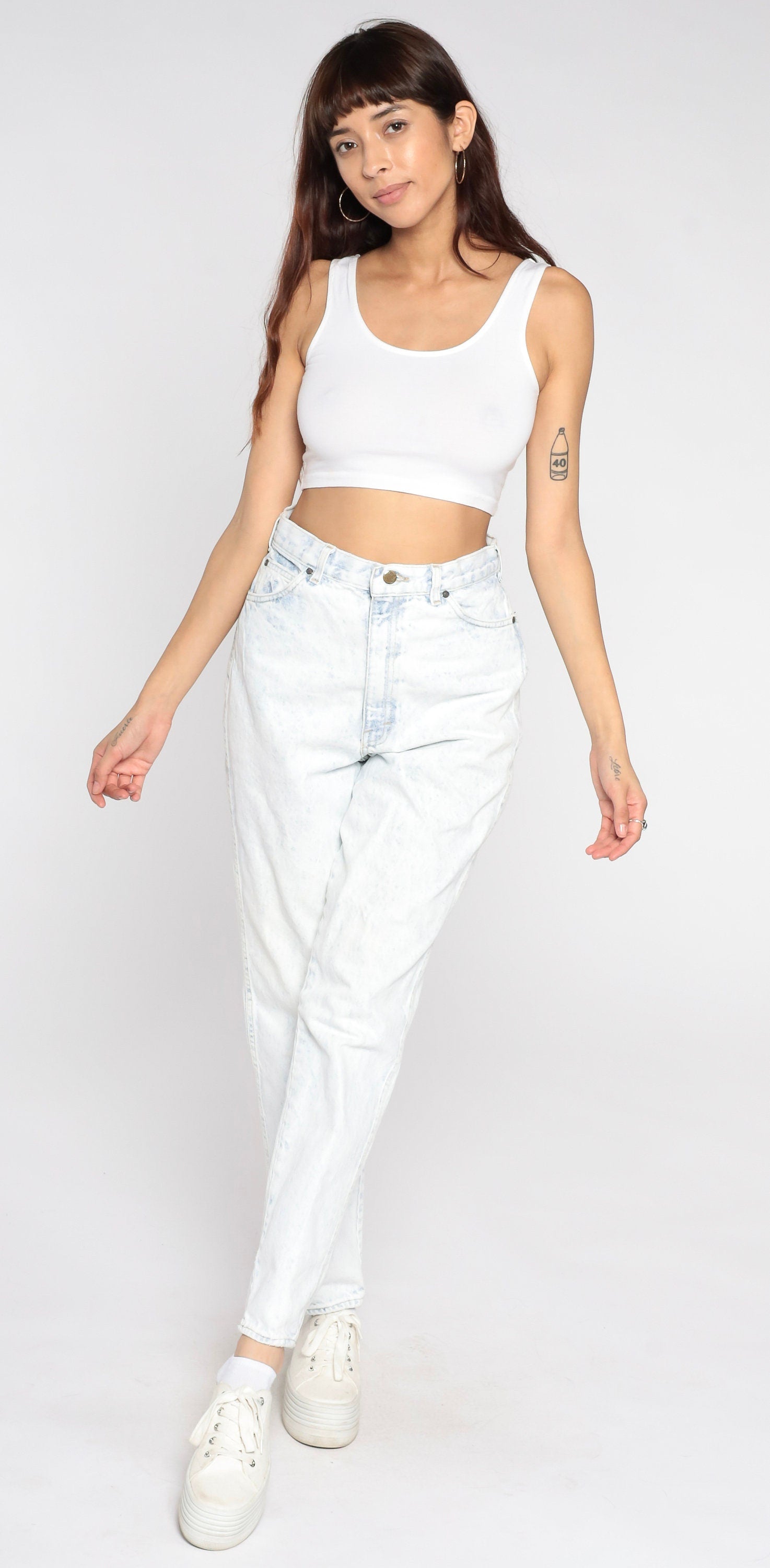 90s Gitano Acid Wash Mom Jeans High Waist Blue White Denim Tall Small