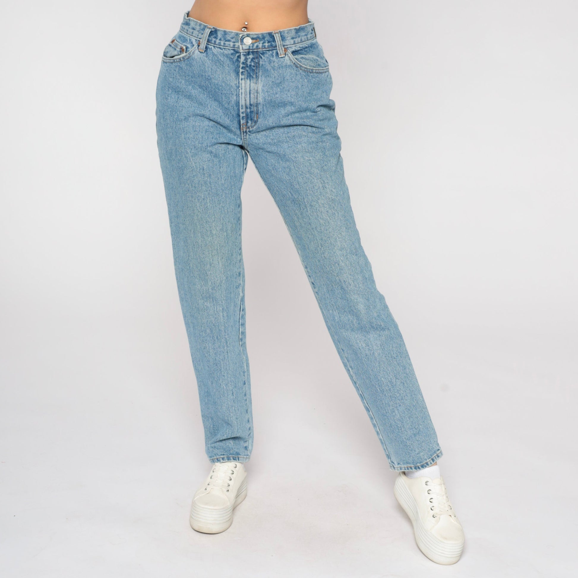 90s Tapered Mid Rise Denim Jeans Stone Washed Blue Women's 10 Long
