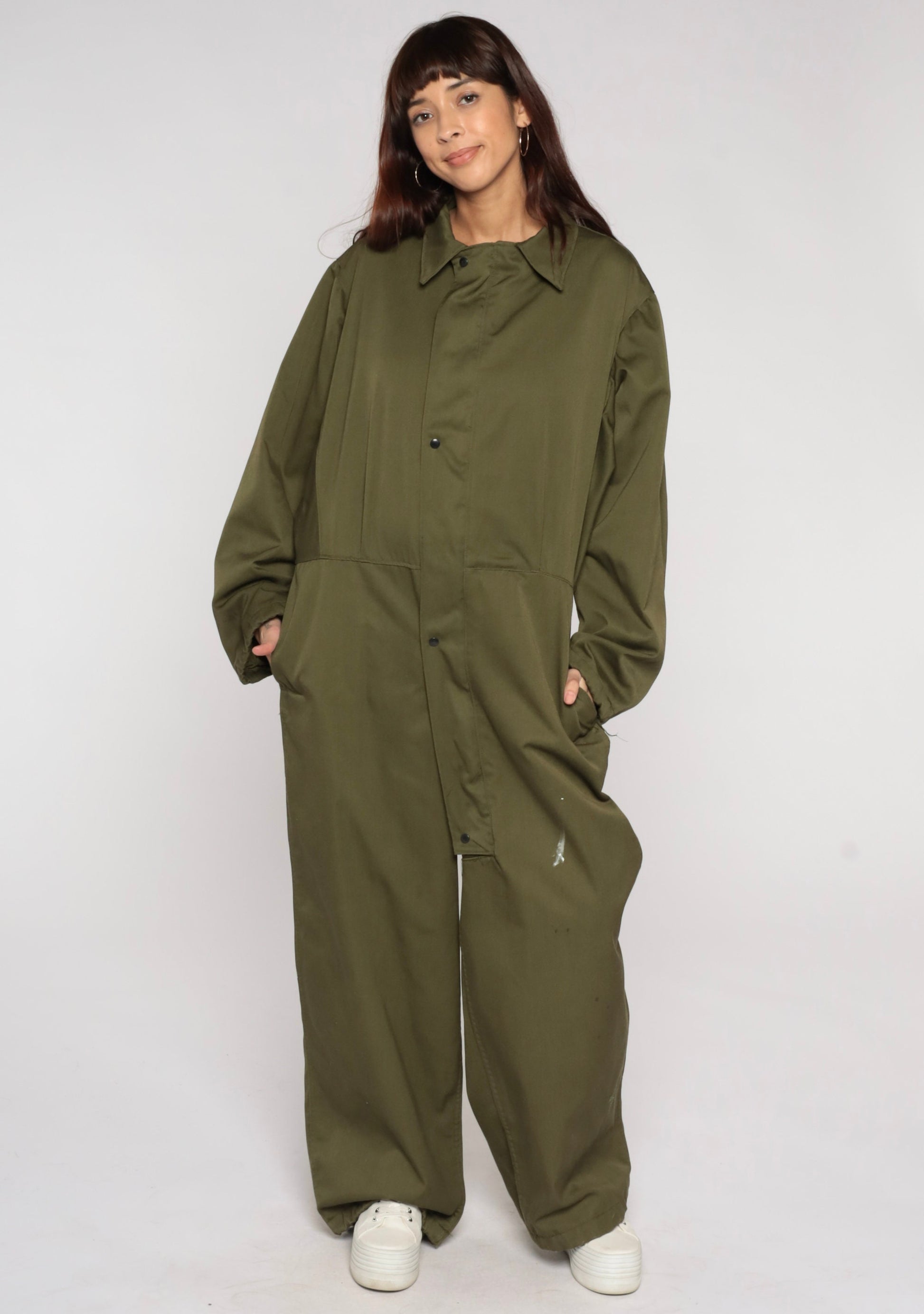 90s Army Olive Green Jumpsuit Military Coveralls Long Sleeve Men's Medium