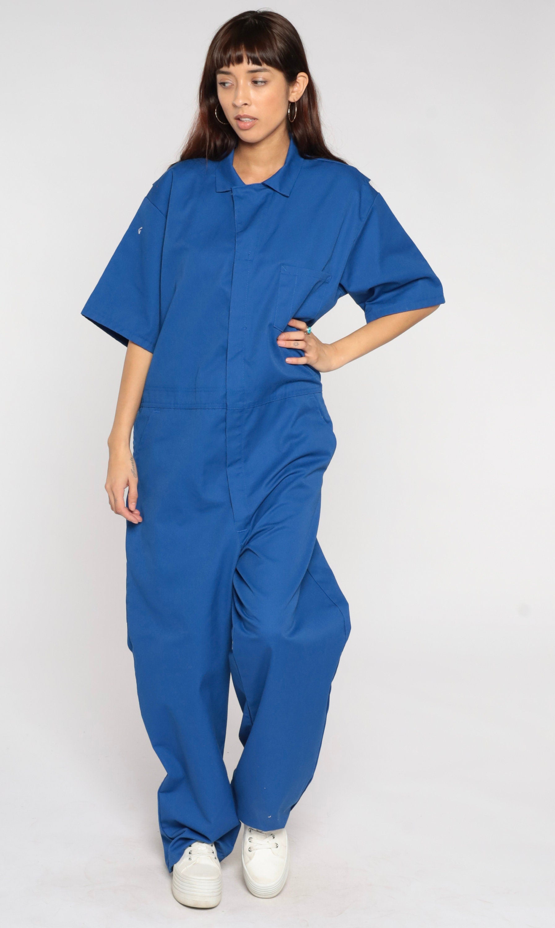 90s Blue Coveralls Short Sleeve Jumpsuit Men's 46 Extra Large
