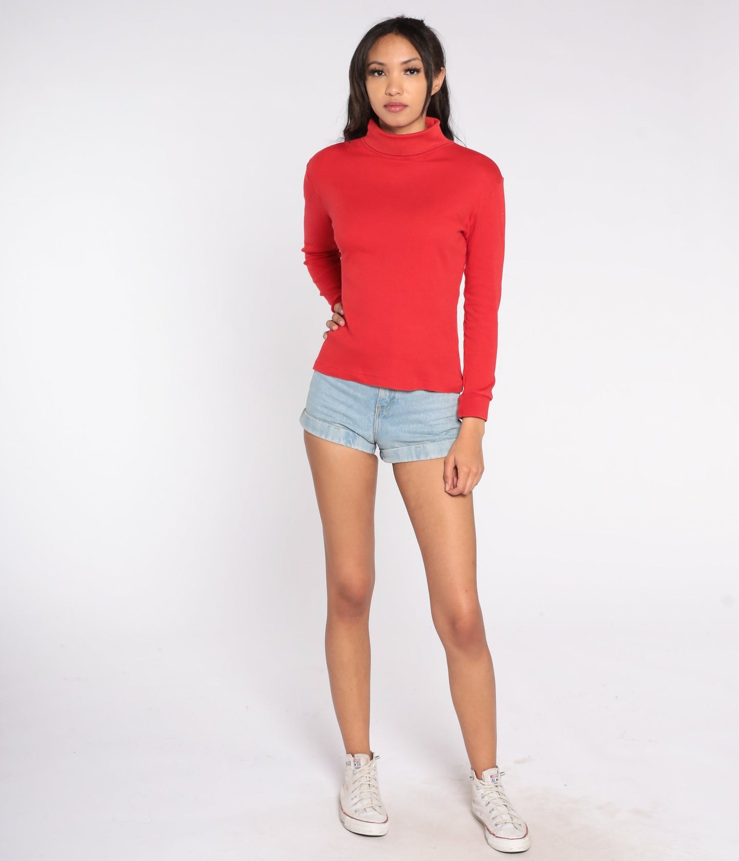 90s Red Turtleneck Long Sleeve Pullover Cotton Blend Medium