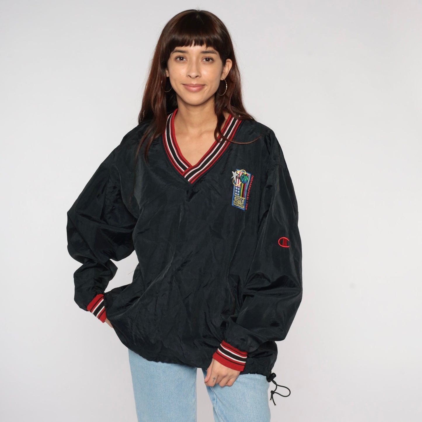 2002 FIBA World Championship Champion Windbreaker Black Pullover Jacket Large