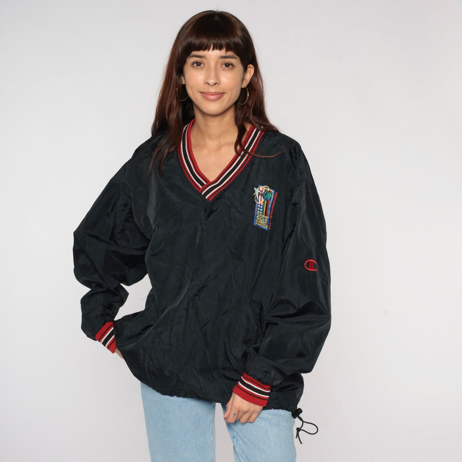 2002 FIBA World Championship Champion Windbreaker Black Pullover Jacket Large