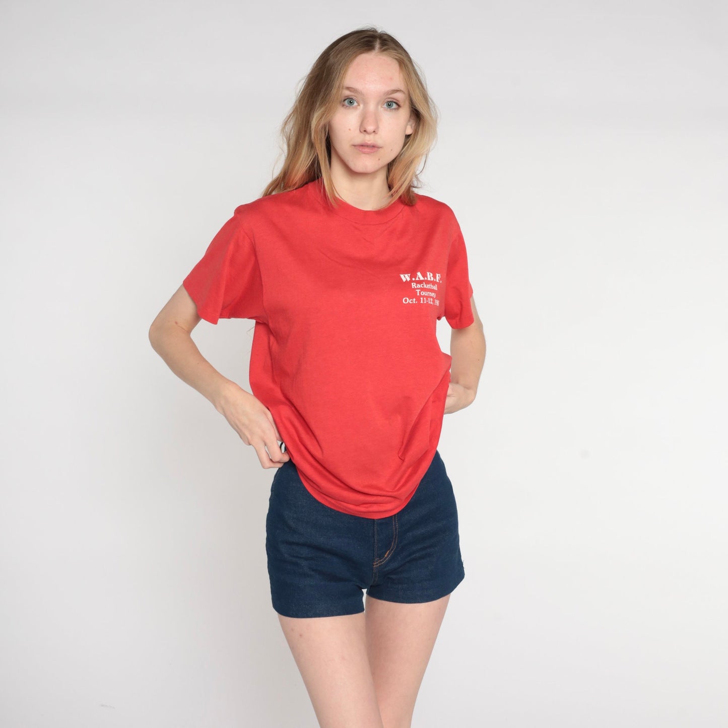 1985 WABF Racketball Tournament Graphic T-Shirt Red Single Stitch Medium