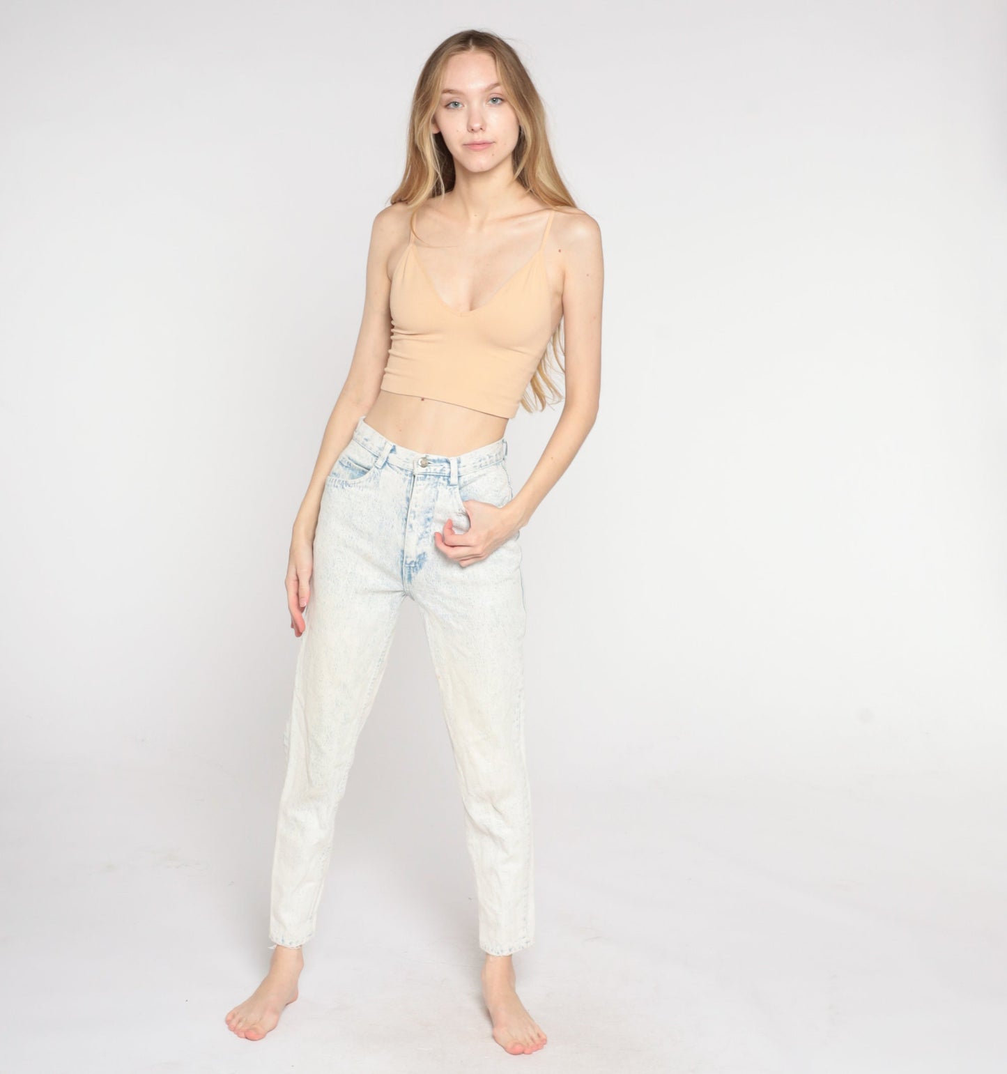 90s Acid Wash High Waisted Mom Jeans Blue White Denim Tapered Extra Small