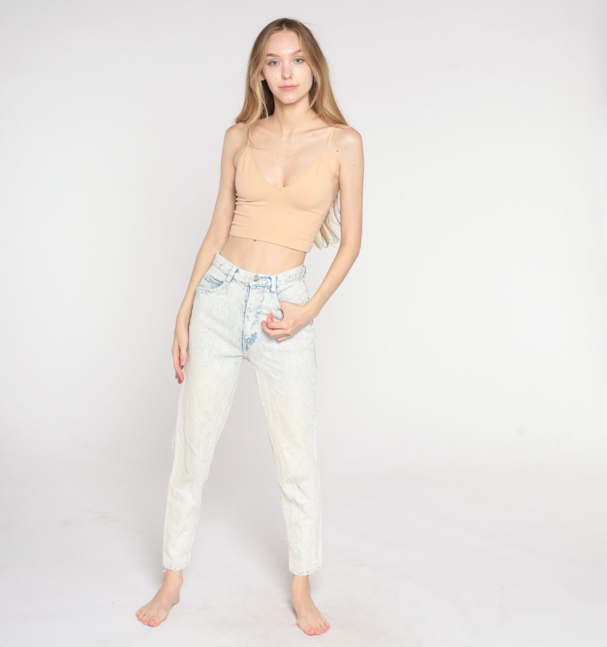 90s Acid Wash High Waisted Mom Jeans Blue White Denim Tapered Extra Small