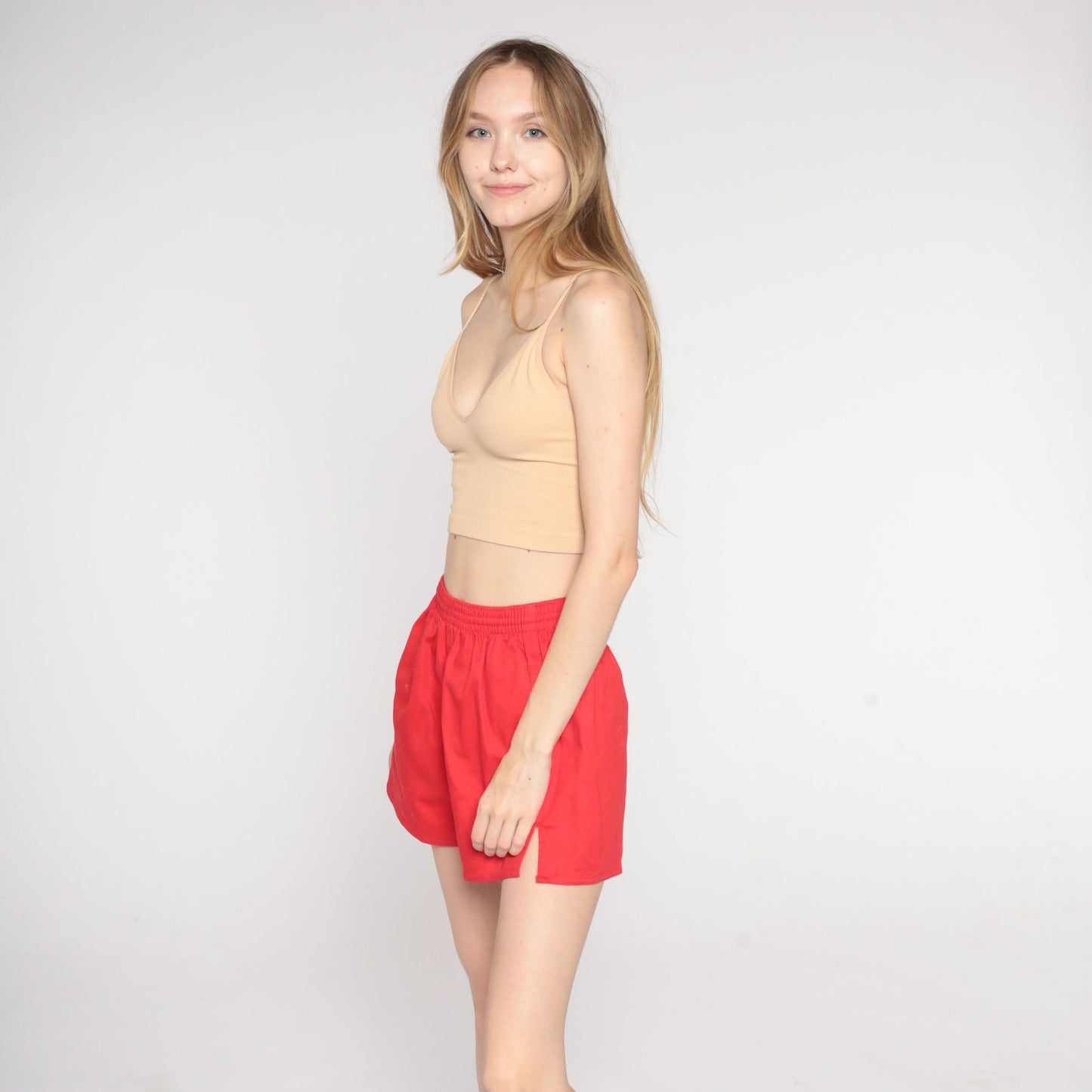70s Red Running Shorts High Waist Elastic Gym Hotpants Extra Small XS