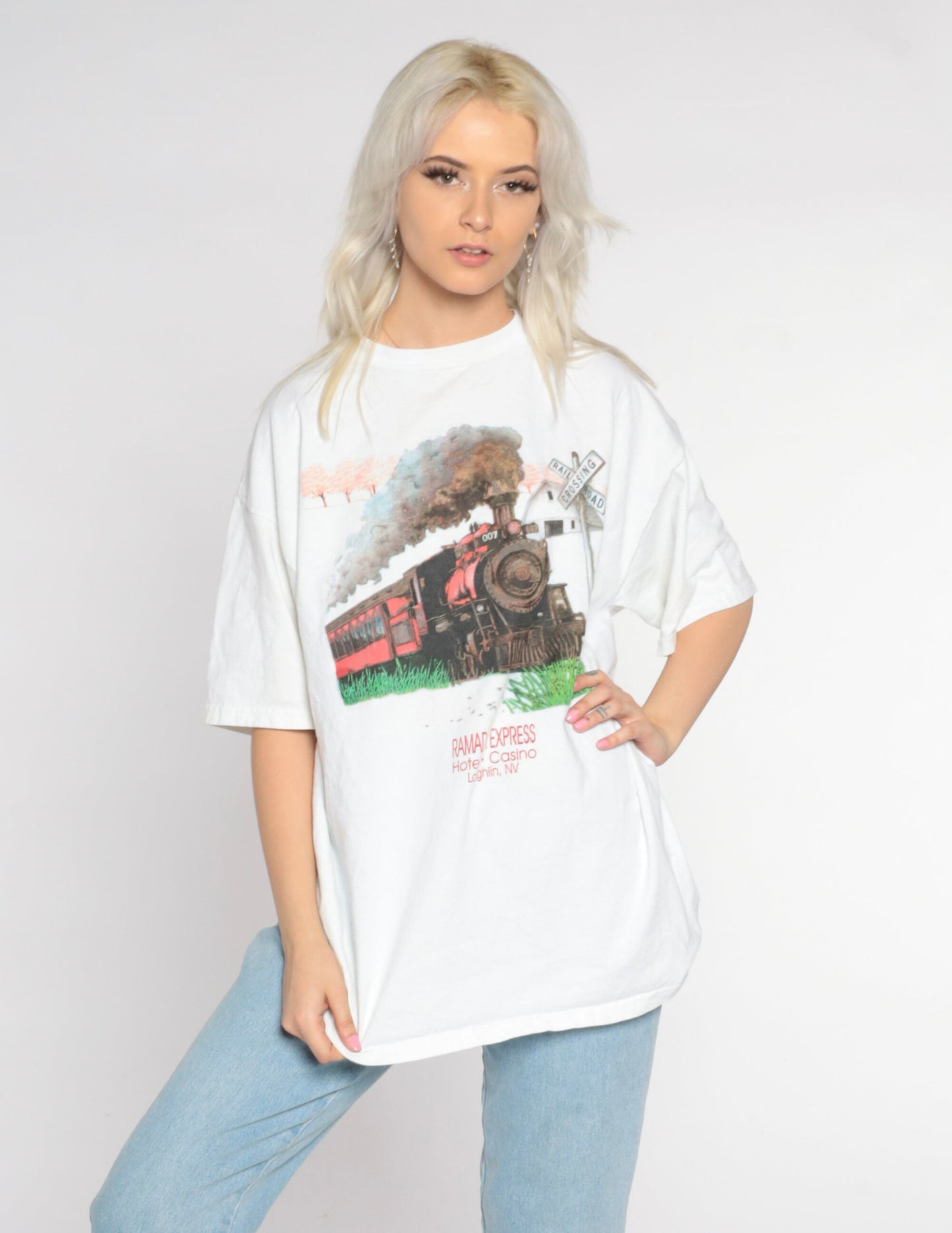 90s Ramada Express Hotel Casino Laughlin Nevada Train Graphic Tee Large L