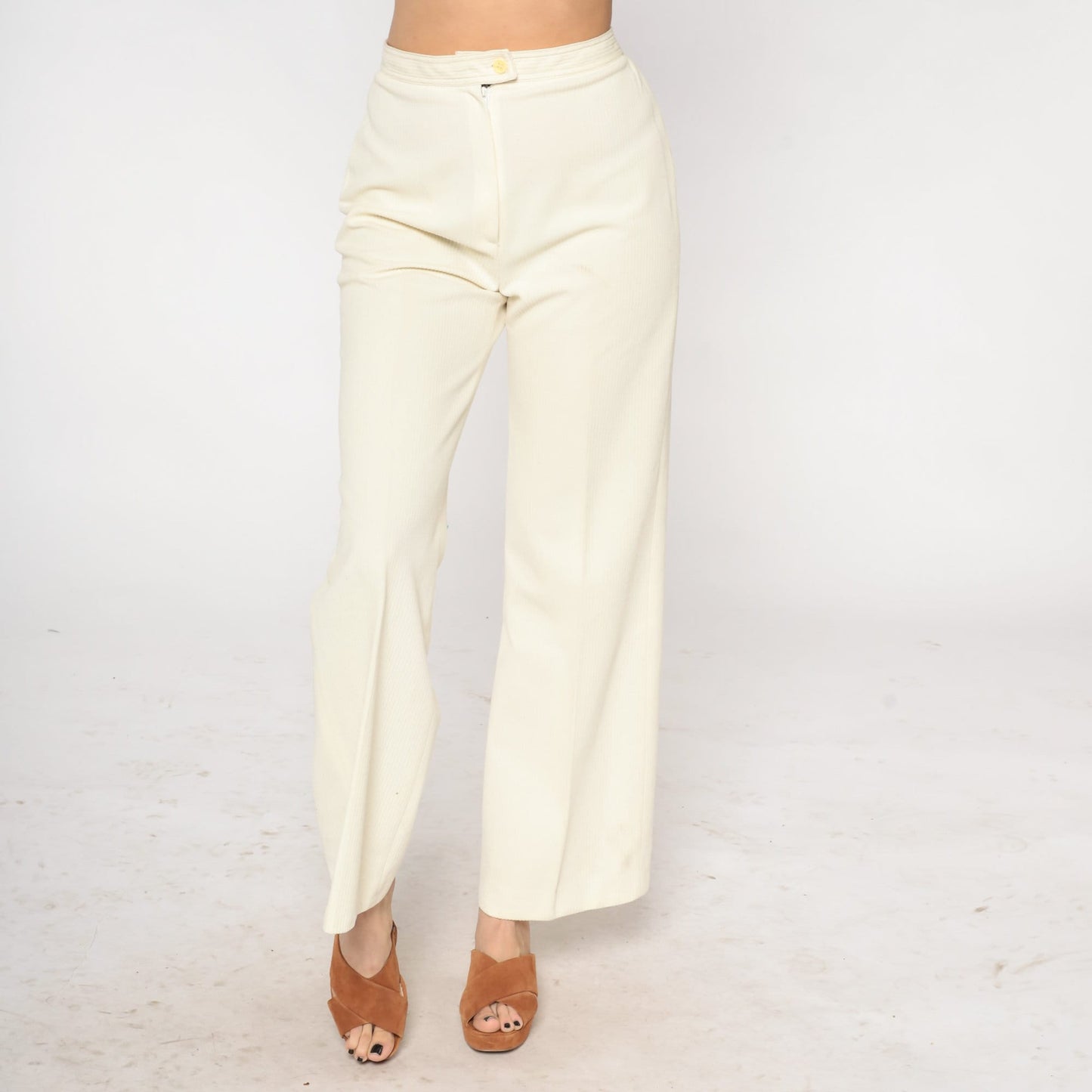 70s Cream High-Waisted Flared Trousers Medium M