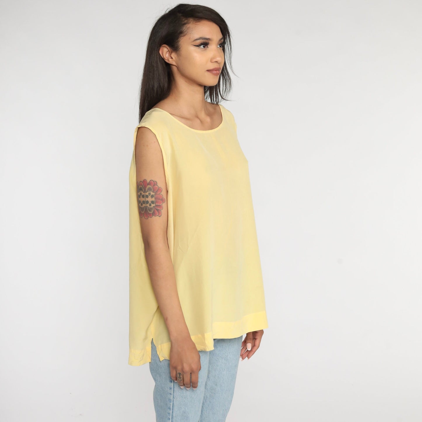90s Diane Von Furstenberg Silk Tank Top Yellow XXL