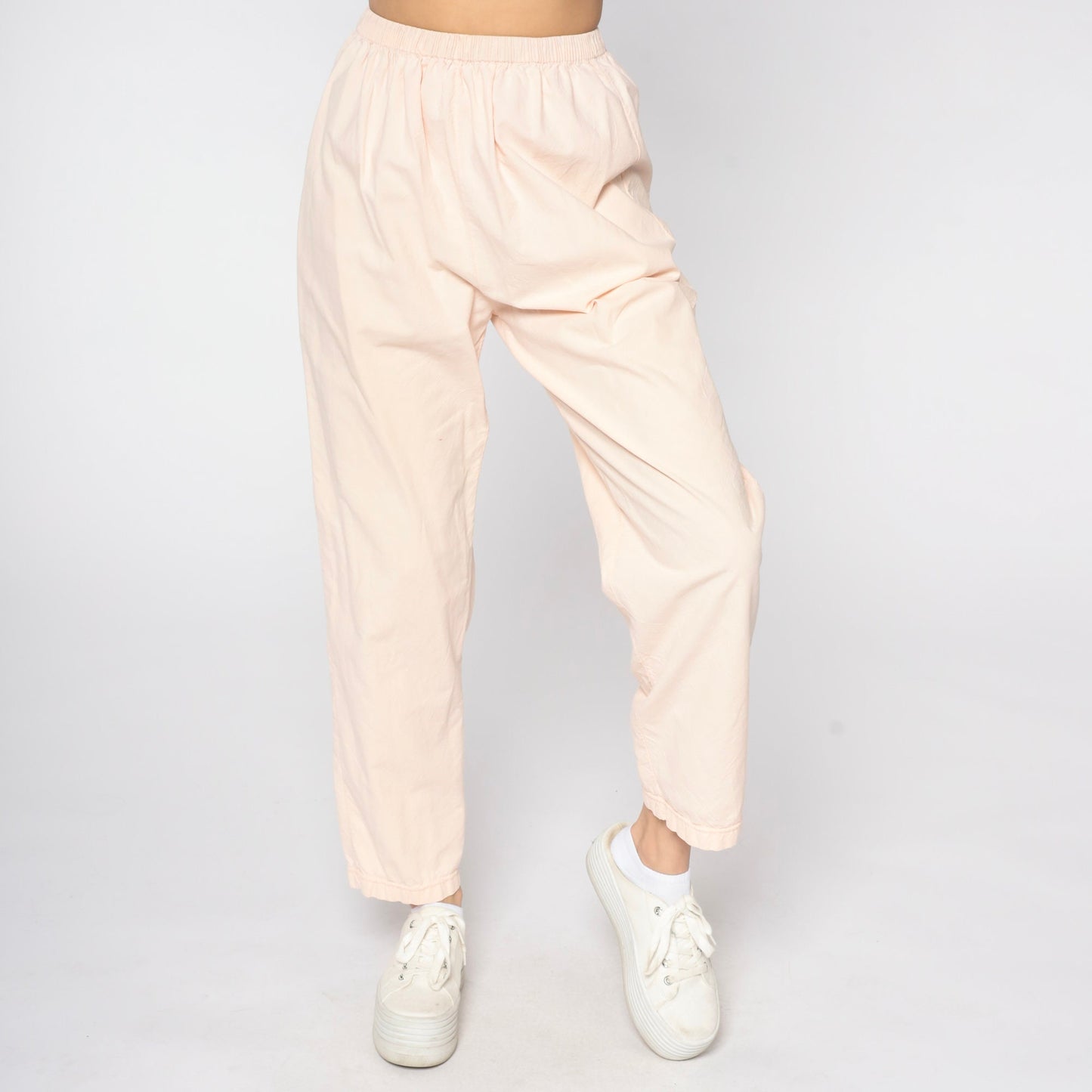 80s Baby Pink Cotton Tapered Pants Elastic Waist Pull-On Medium