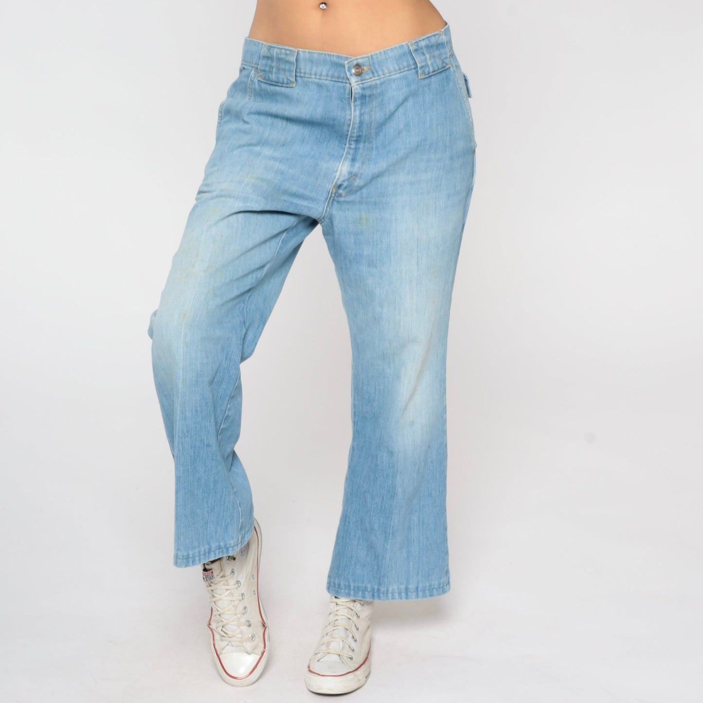 70s Levi's Orange Tab Bell Bottom Jeans High Waist Blue Denim Men's 35