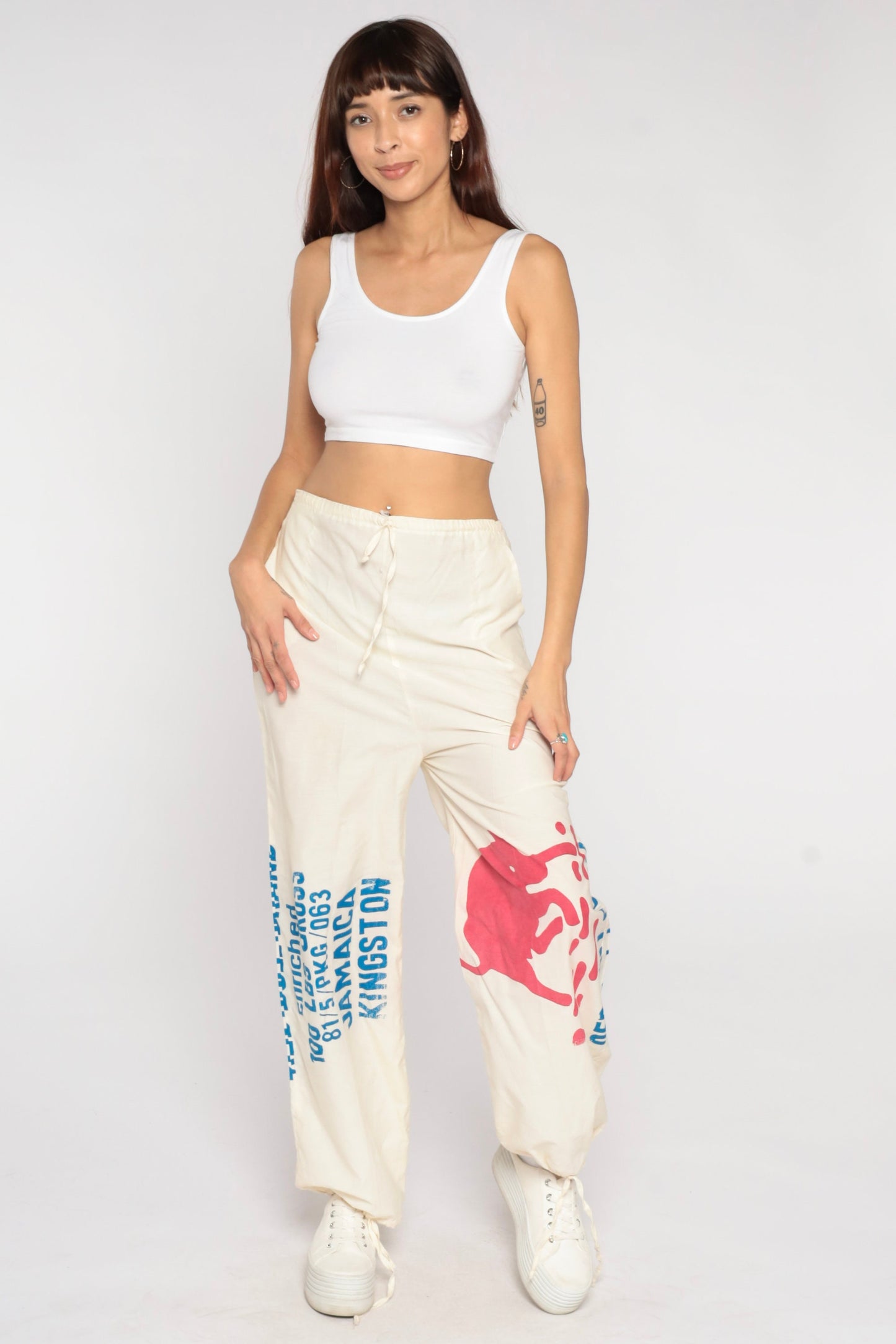 70s Jamaica Kingston Flour Mill Drawstring Pants Bull Print Medium Large