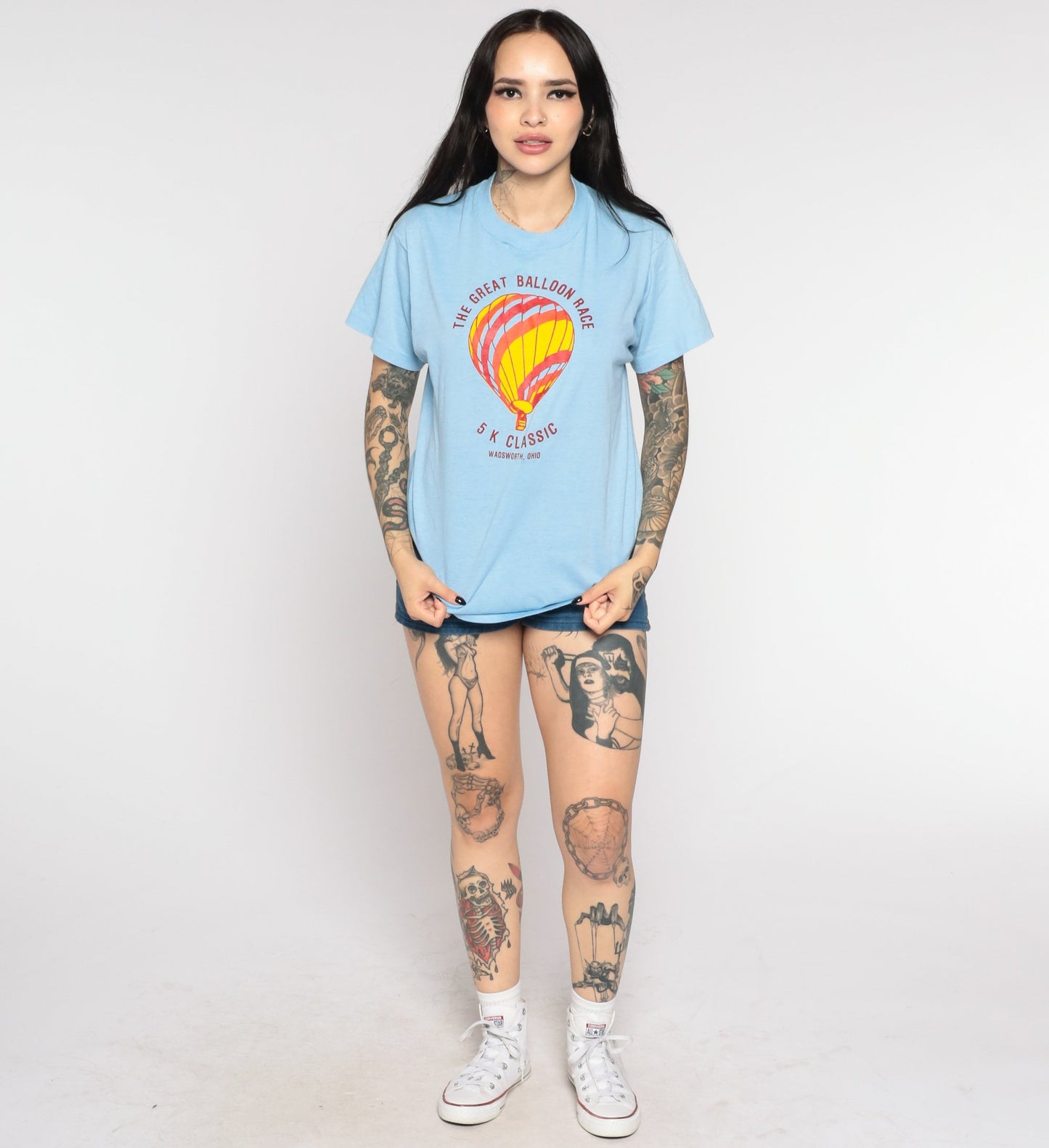 80s Hot Air Balloon Race Wadsworth Ohio Graphic Tee Baby Blue Medium