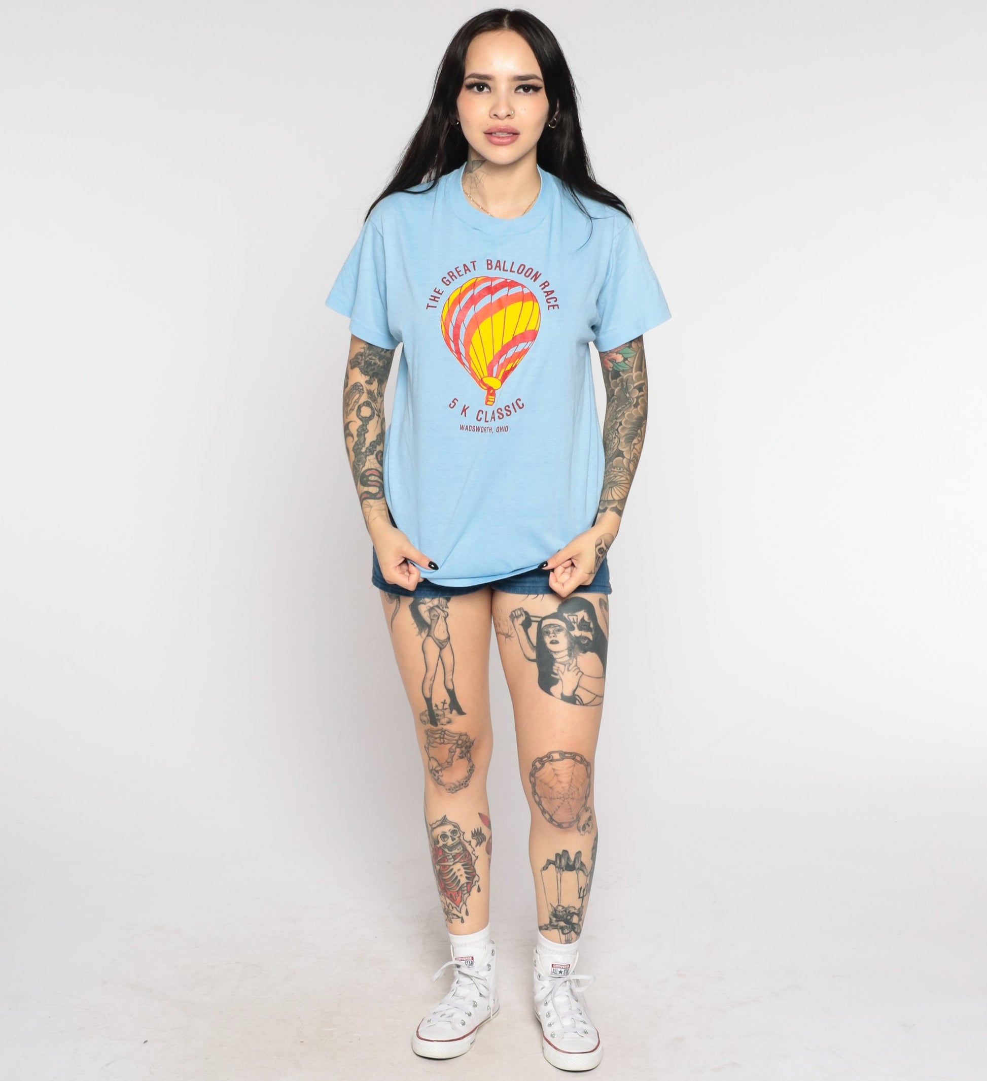 80s Hot Air Balloon Race Wadsworth Ohio Graphic Tee Baby Blue Medium