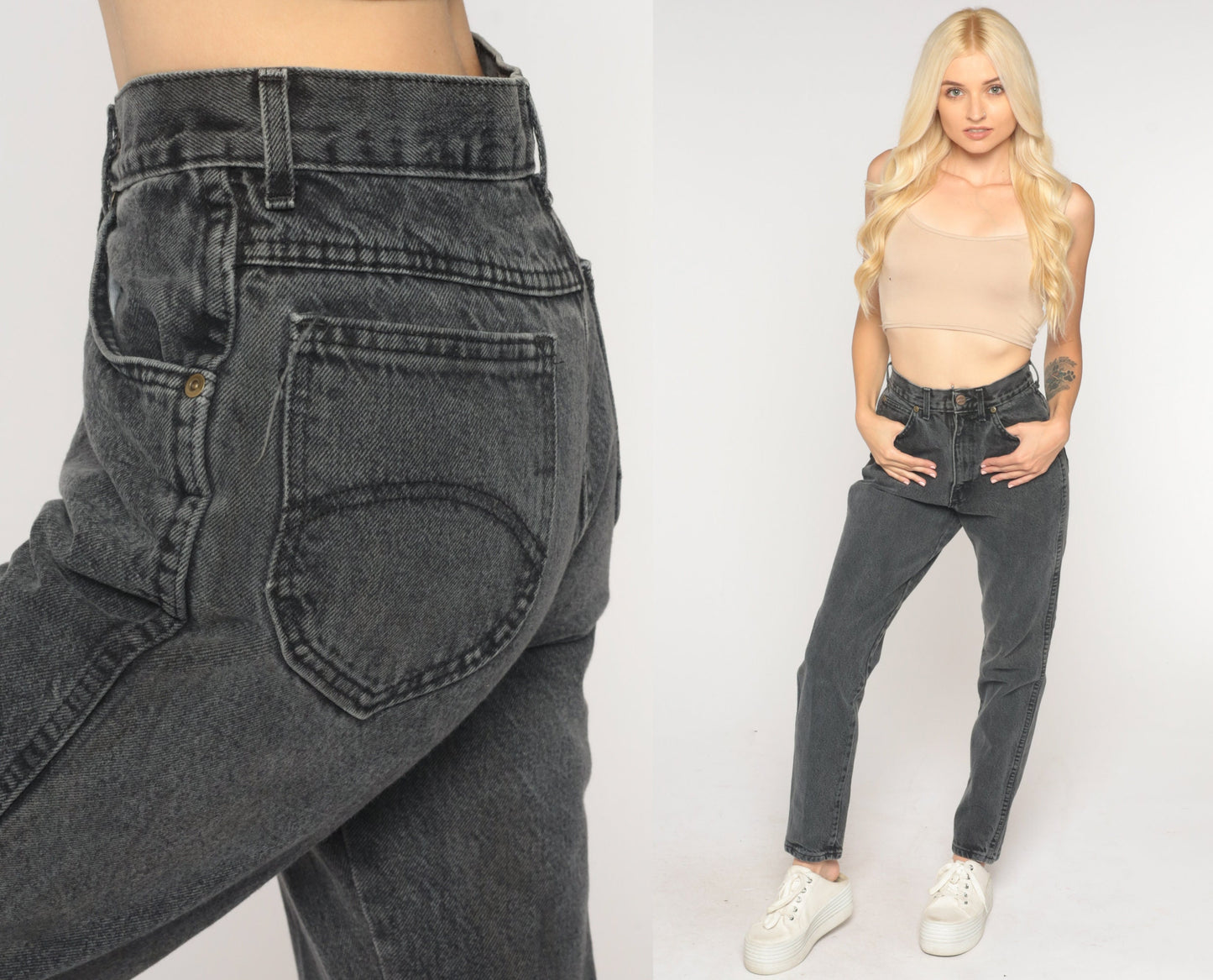 90s Black Tapered High-Waist Denim Jeans Extra Small XS